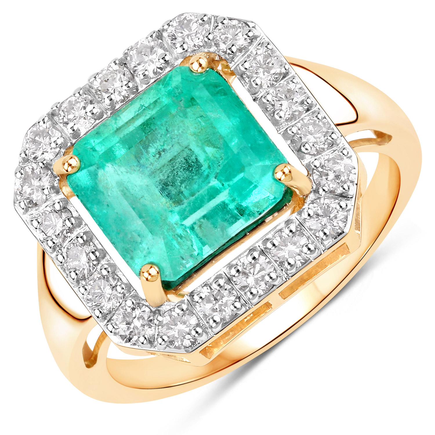 3.88 Carat Genuine Colombian Emerald and White Diamond 14K Yellow Gold Ring
