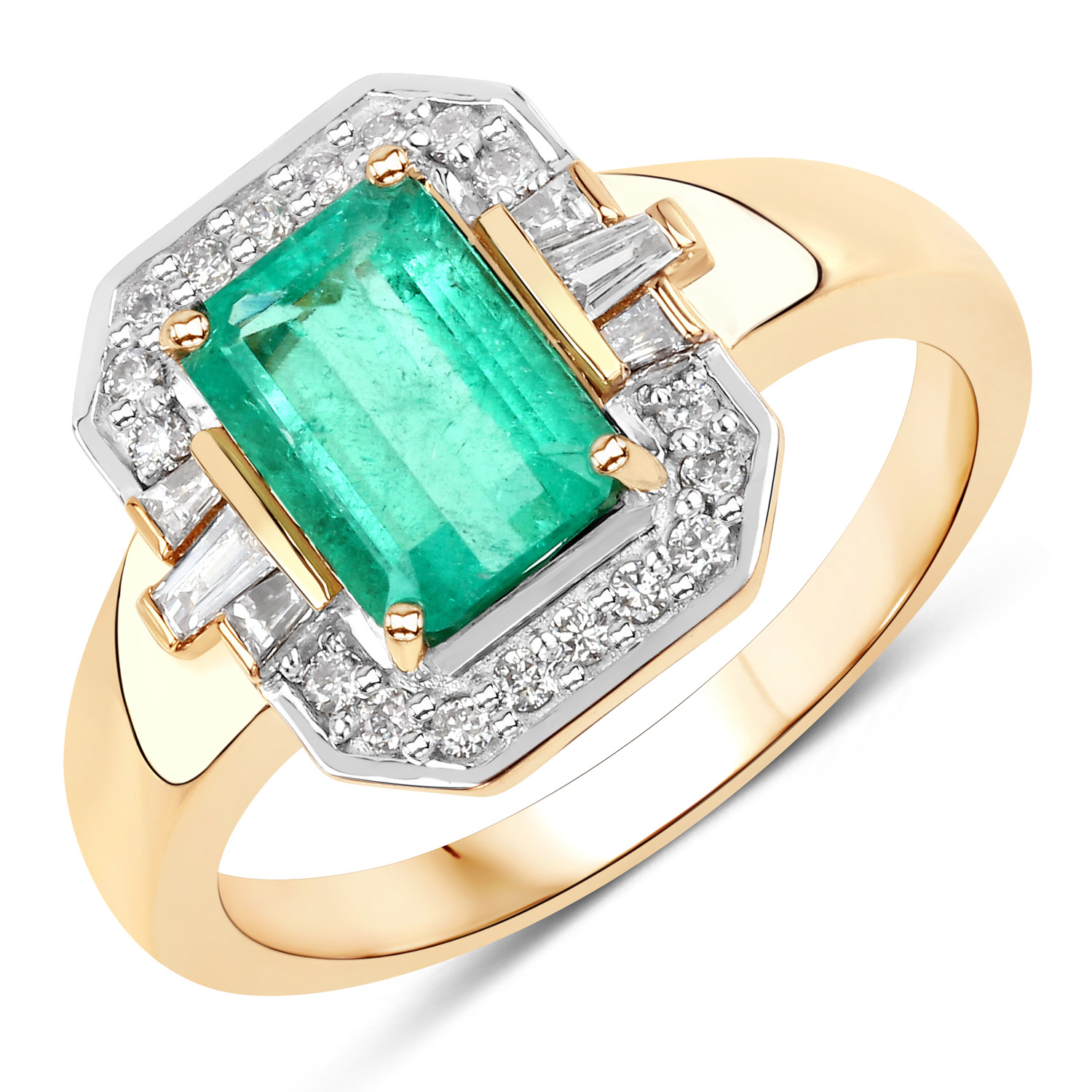 1.45 Carat Genuine Colombian Emerald and White Diamond 14K Yellow Gold Ring