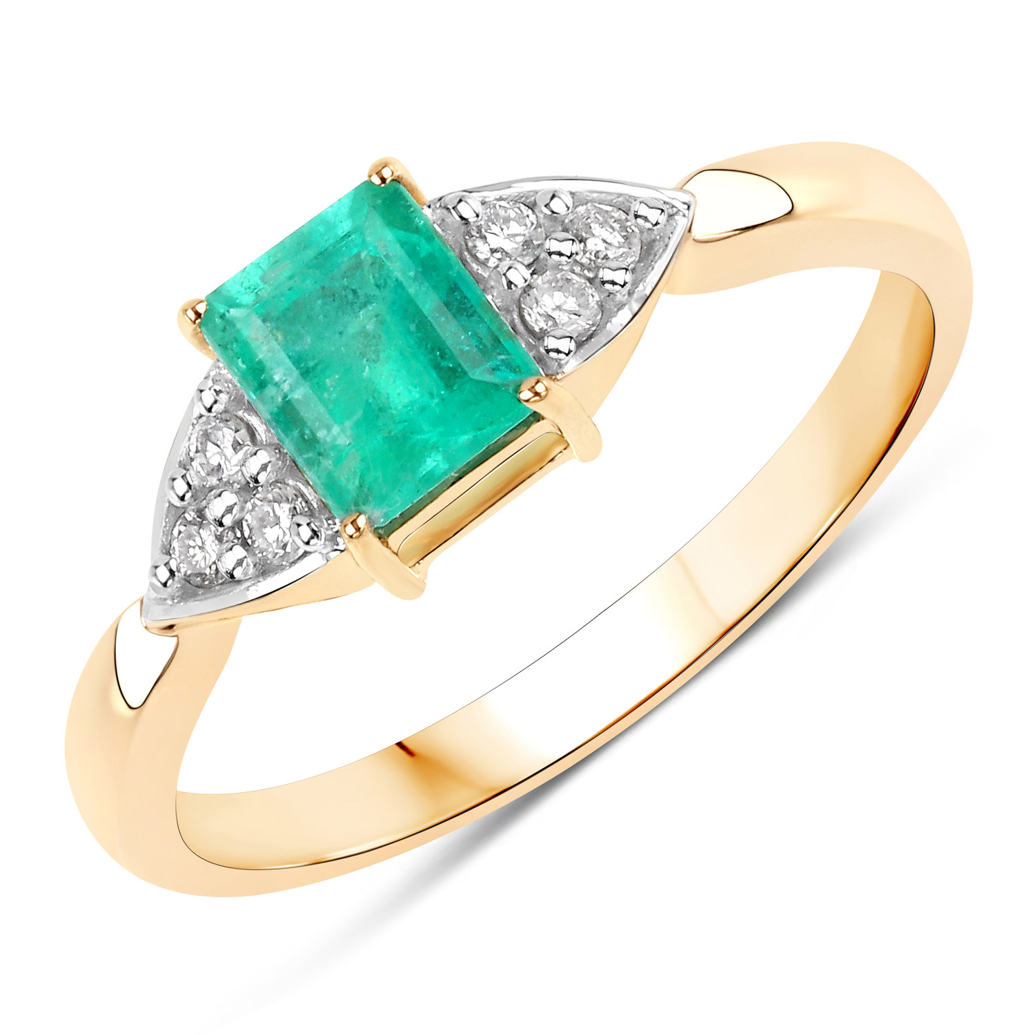 0.77 Carat Genuine Colombian Emerald and White Diamond 14K Yellow Gold Ring