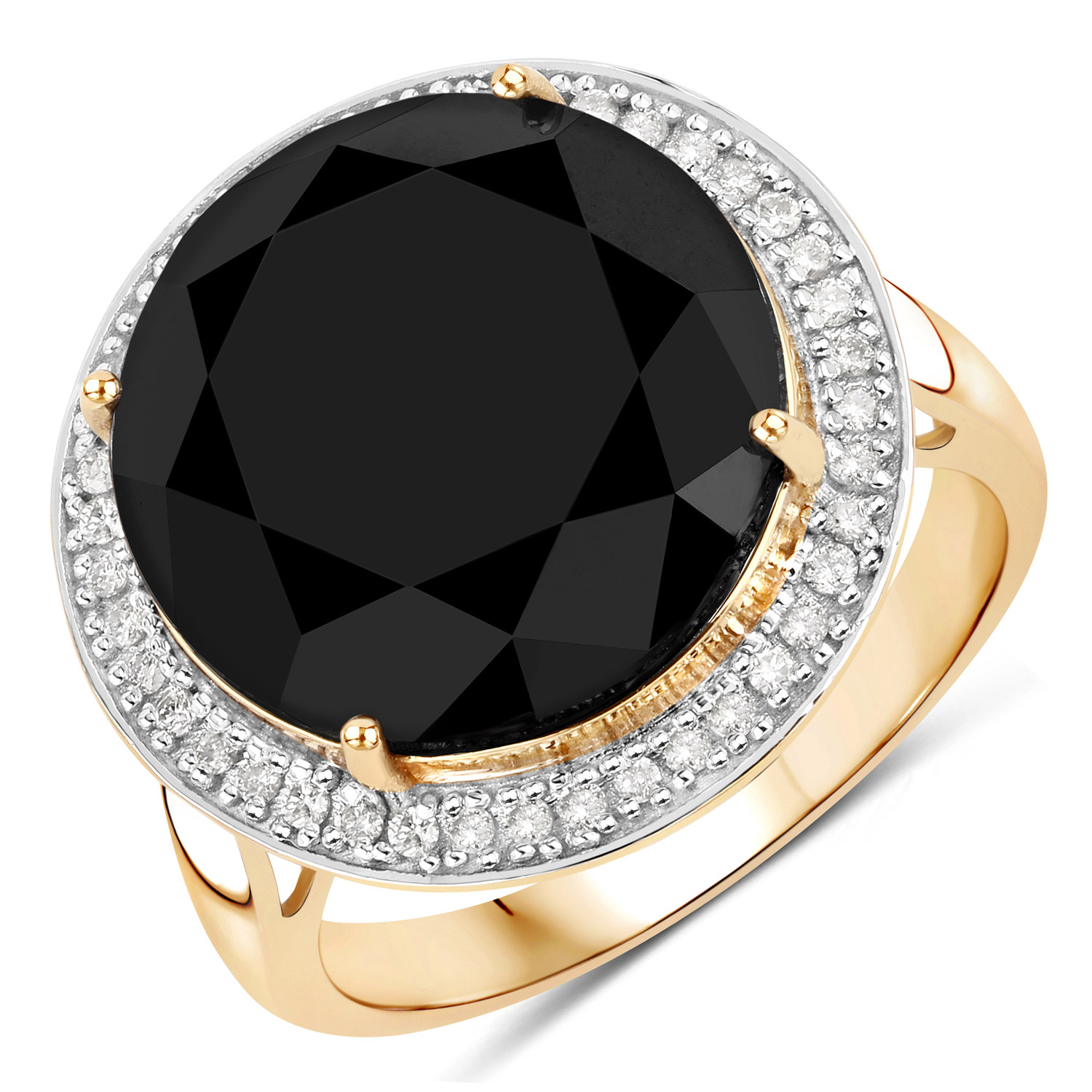 12.74 Carat Genuine Black Diamond and White Diamond 14K Yellow Gold Ring