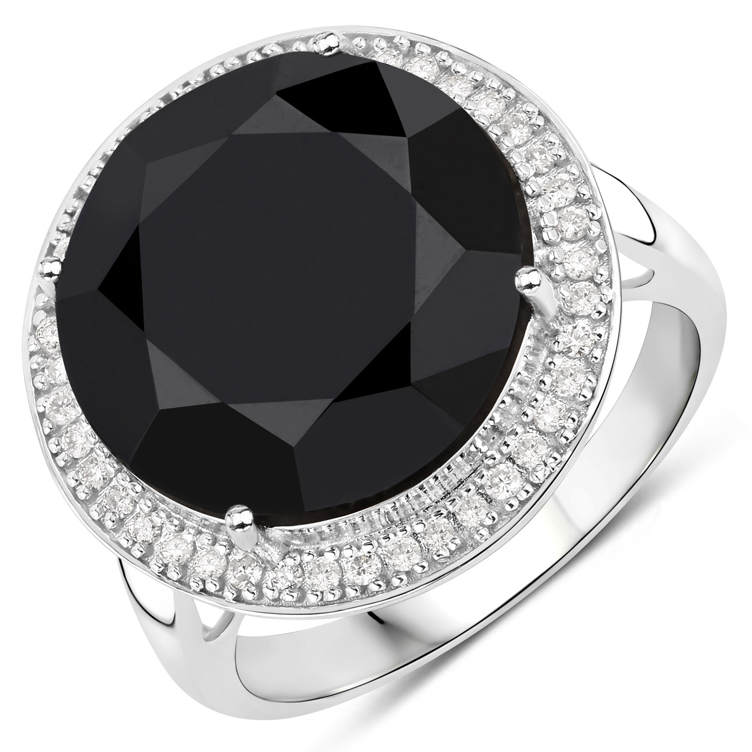 11.91 Carat Genuine Black Diamond and White Diamond 14K White Gold Ring