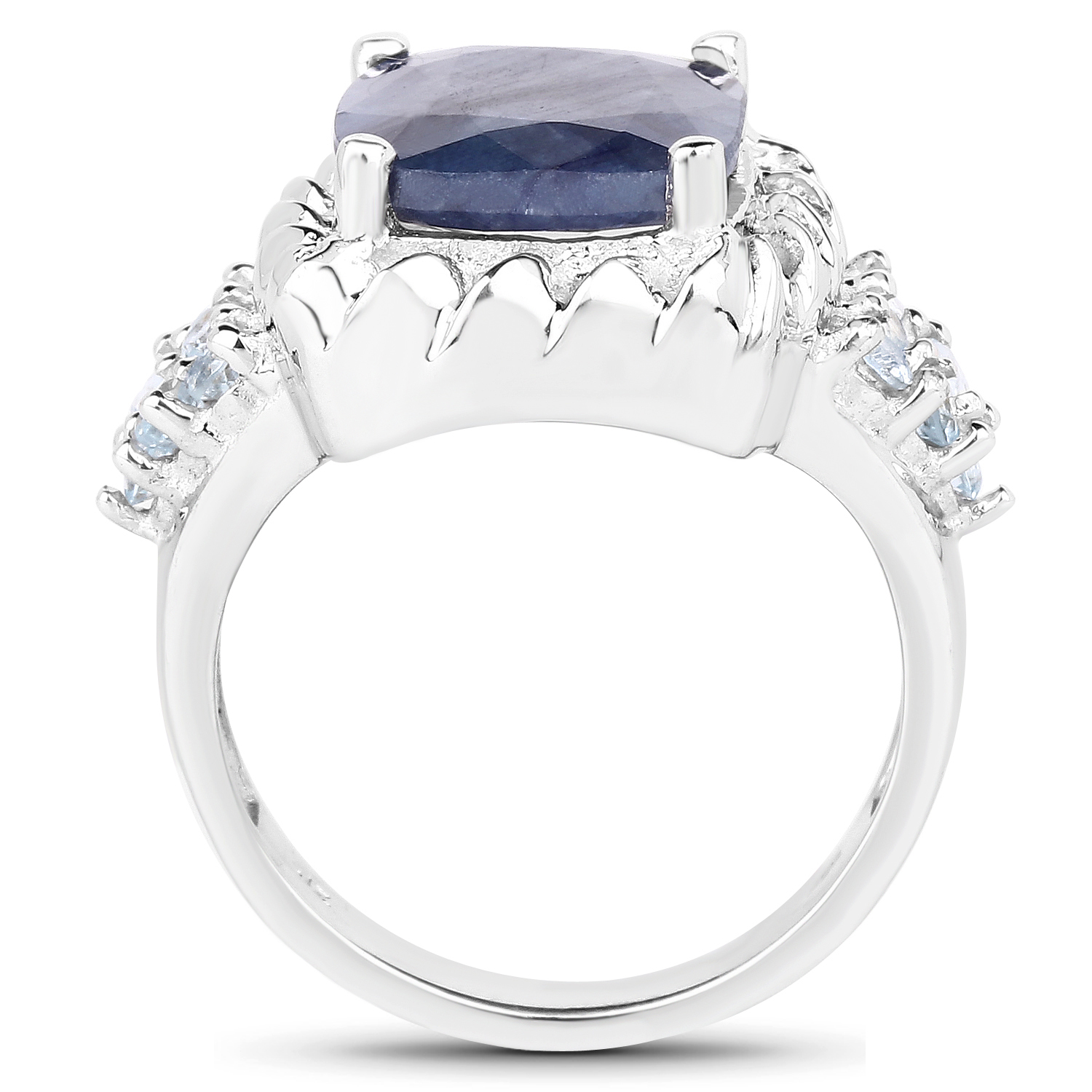 6.13 Carat Dyed Sapphire and Blue Topaz .925 Sterling Silver Ring