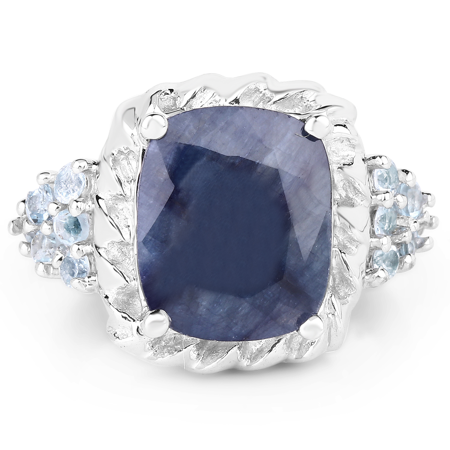 6.13 Carat Dyed Sapphire and Blue Topaz .925 Sterling Silver Ring