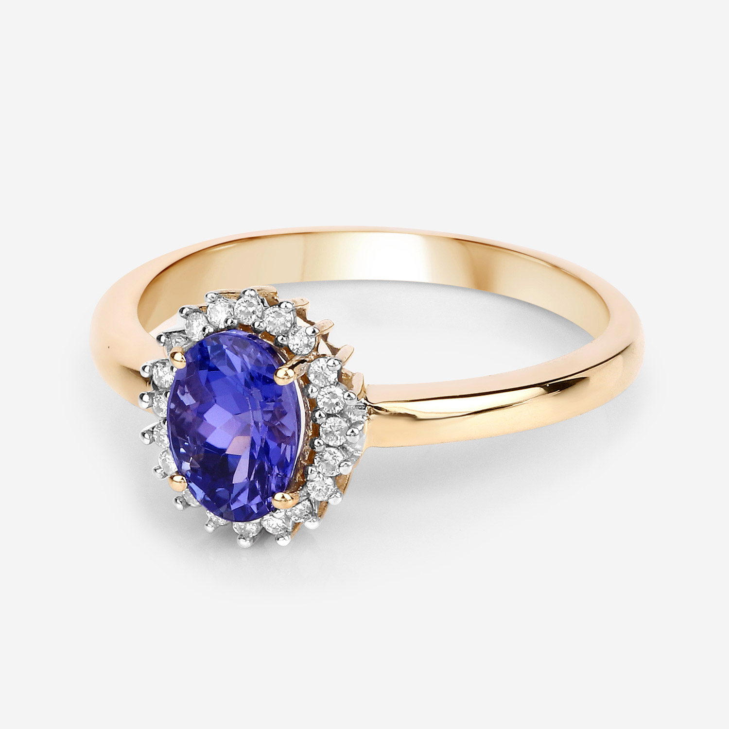 0.86 Carat Genuine Tanzanite and White Diamond 14K Yellow Gold Ring
