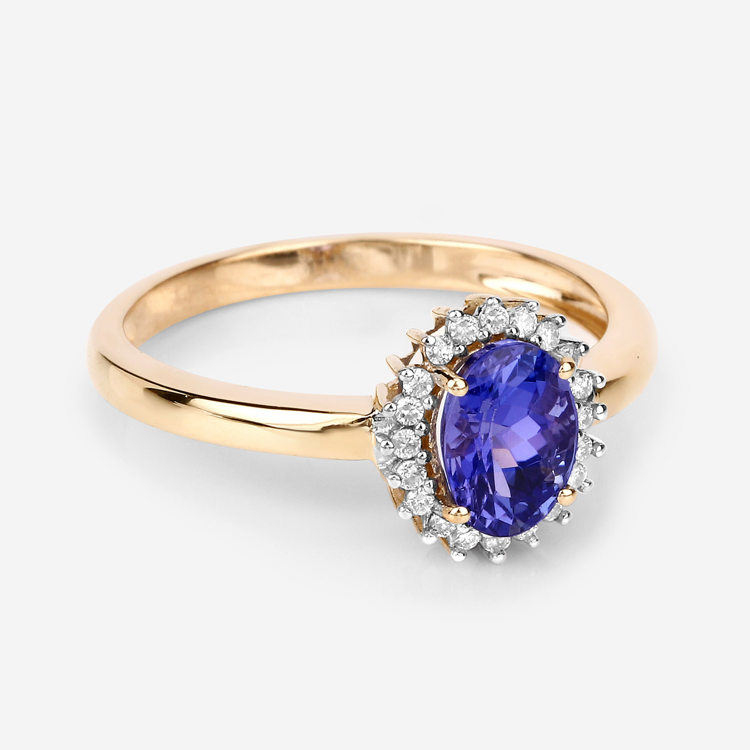 0.86 Carat Genuine Tanzanite and White Diamond 14K Yellow Gold Ring