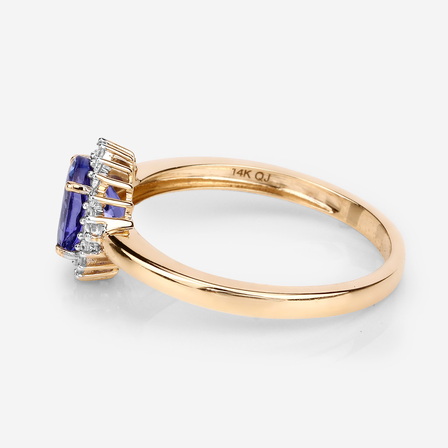 0.86 Carat Genuine Tanzanite and White Diamond 14K Yellow Gold Ring