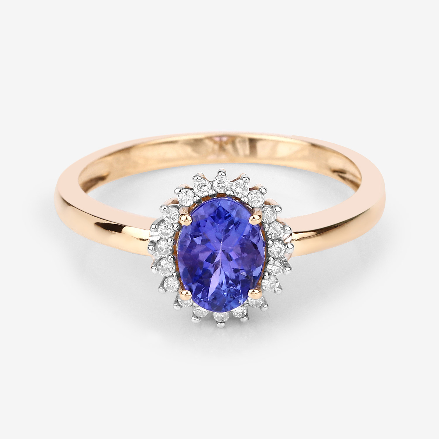 0.86 Carat Genuine Tanzanite and White Diamond 14K Yellow Gold Ring