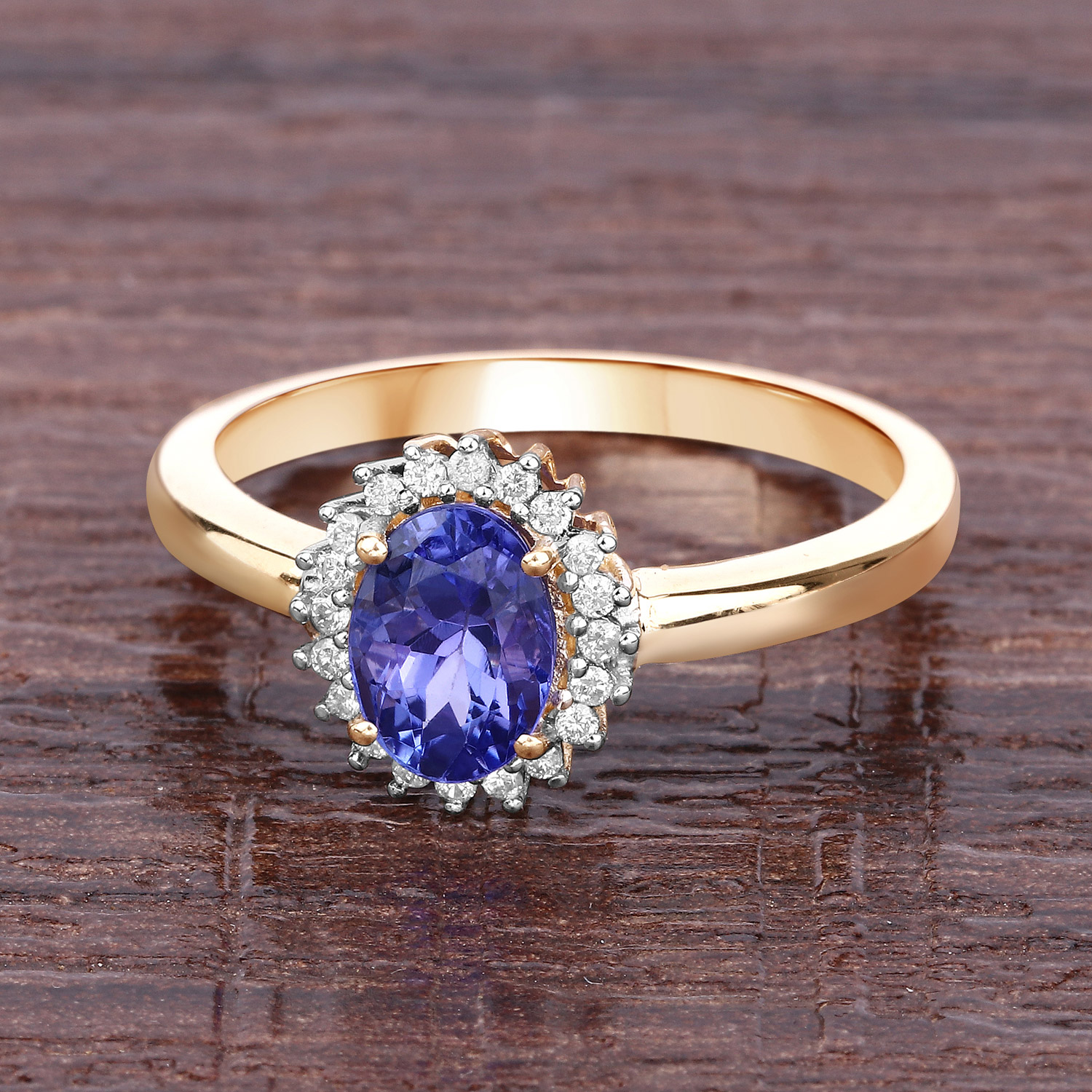 0.86 Carat Genuine Tanzanite and White Diamond 14K Yellow Gold Ring