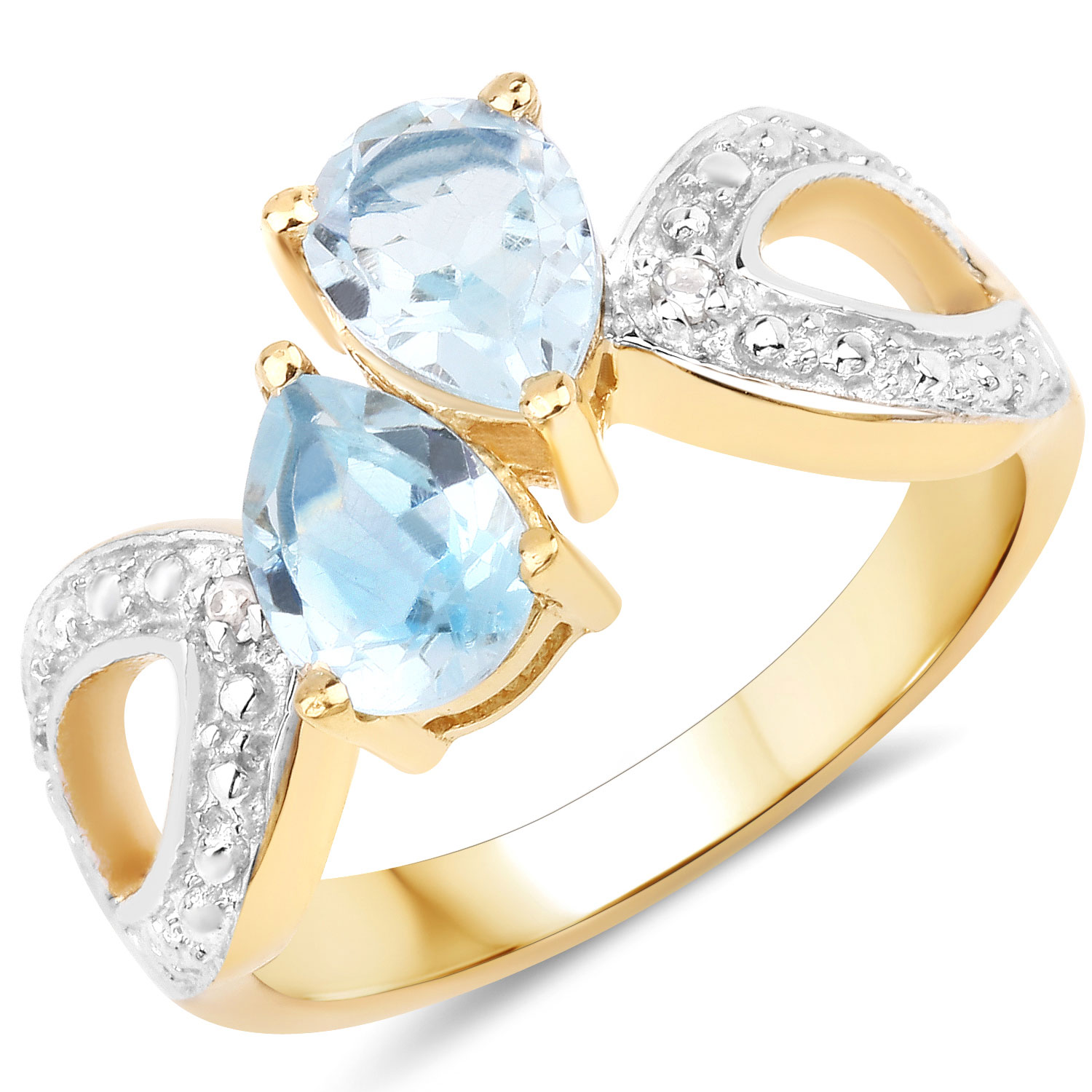 1.73 Carat Genuine Blue Topaz and White Topaz .925 Sterling Silver Ring