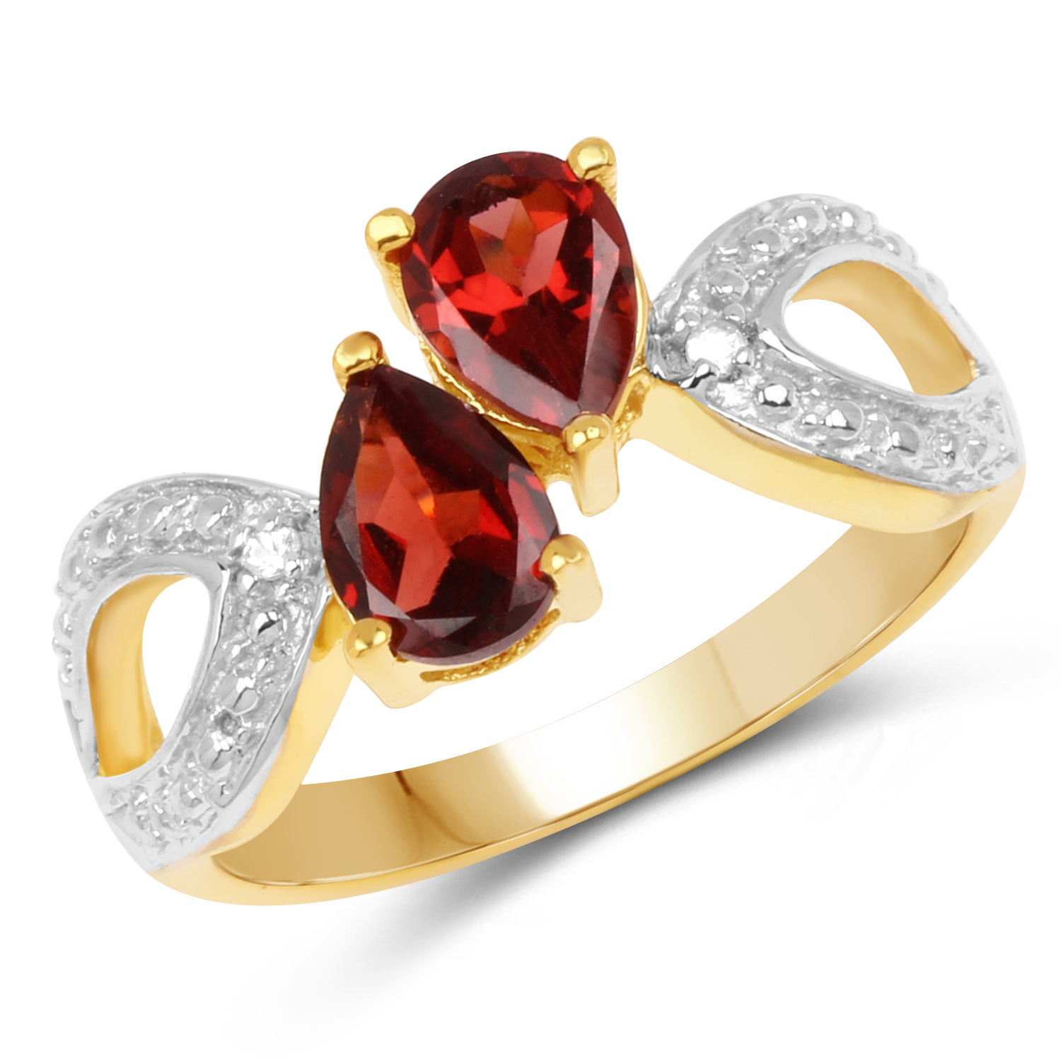 14K Yellow Gold Plated 1.73 Carat Genuine Garnet and White Topaz .925 Sterling Silver Ring