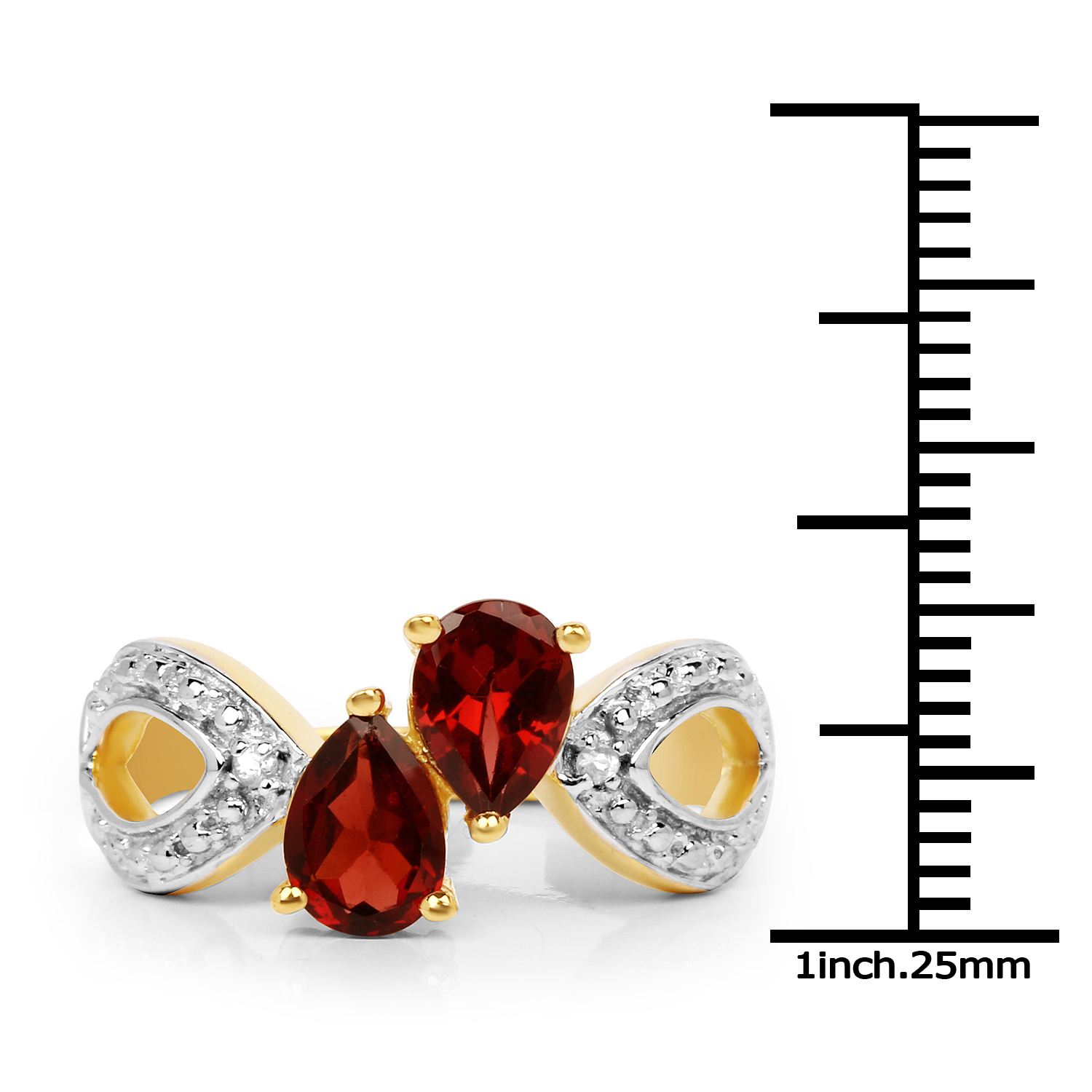 14K Yellow Gold Plated 1.73 Carat Genuine Garnet and White Topaz .925 Sterling Silver Ring