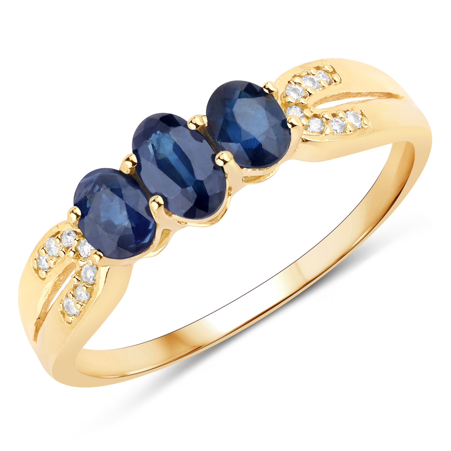 0.73 Carat Genuine Blue Sapphire and White Diamond 14K Yellow Gold Ring