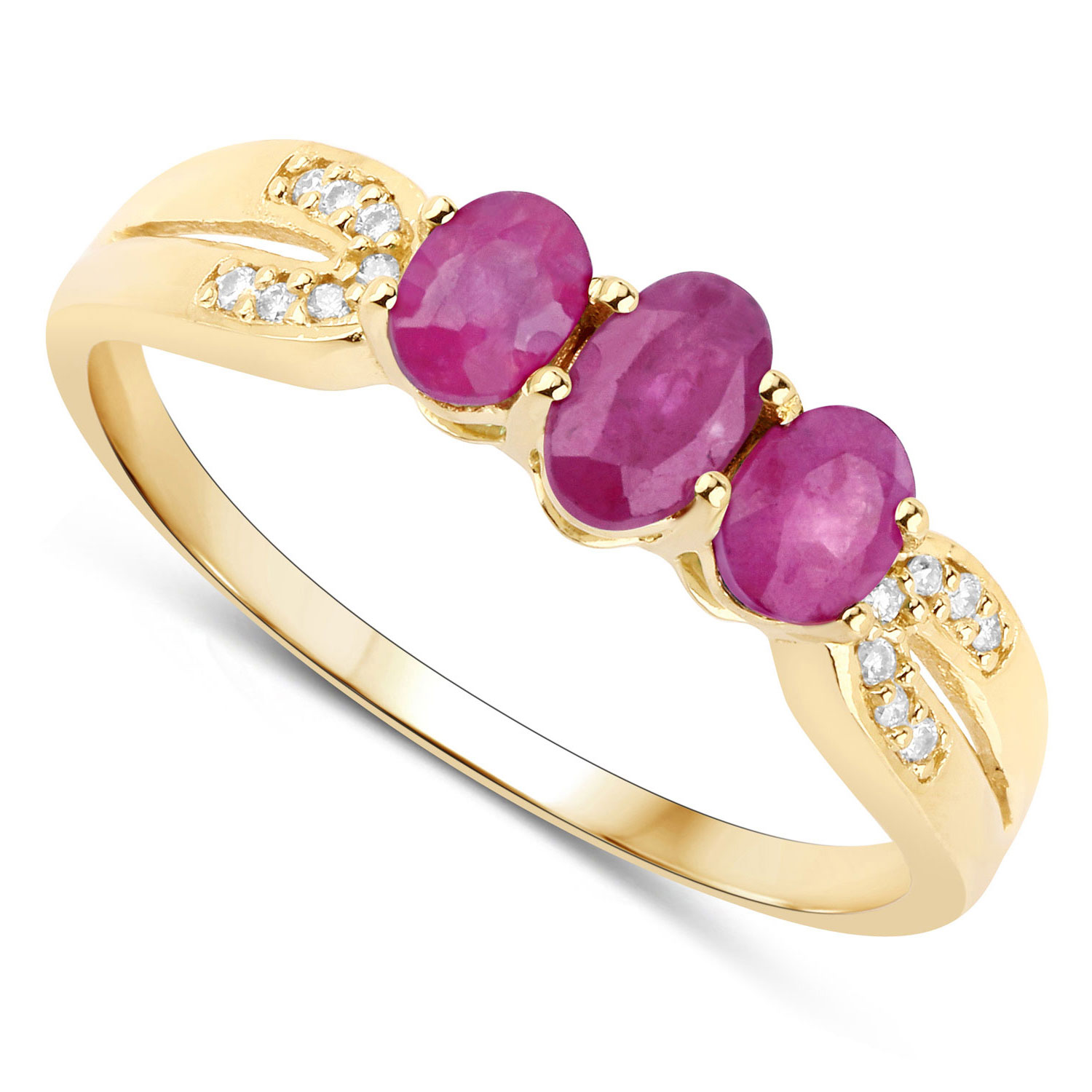 0.75 Carat Genuine Ruby and White Diamond 14K Yellow Gold Ring