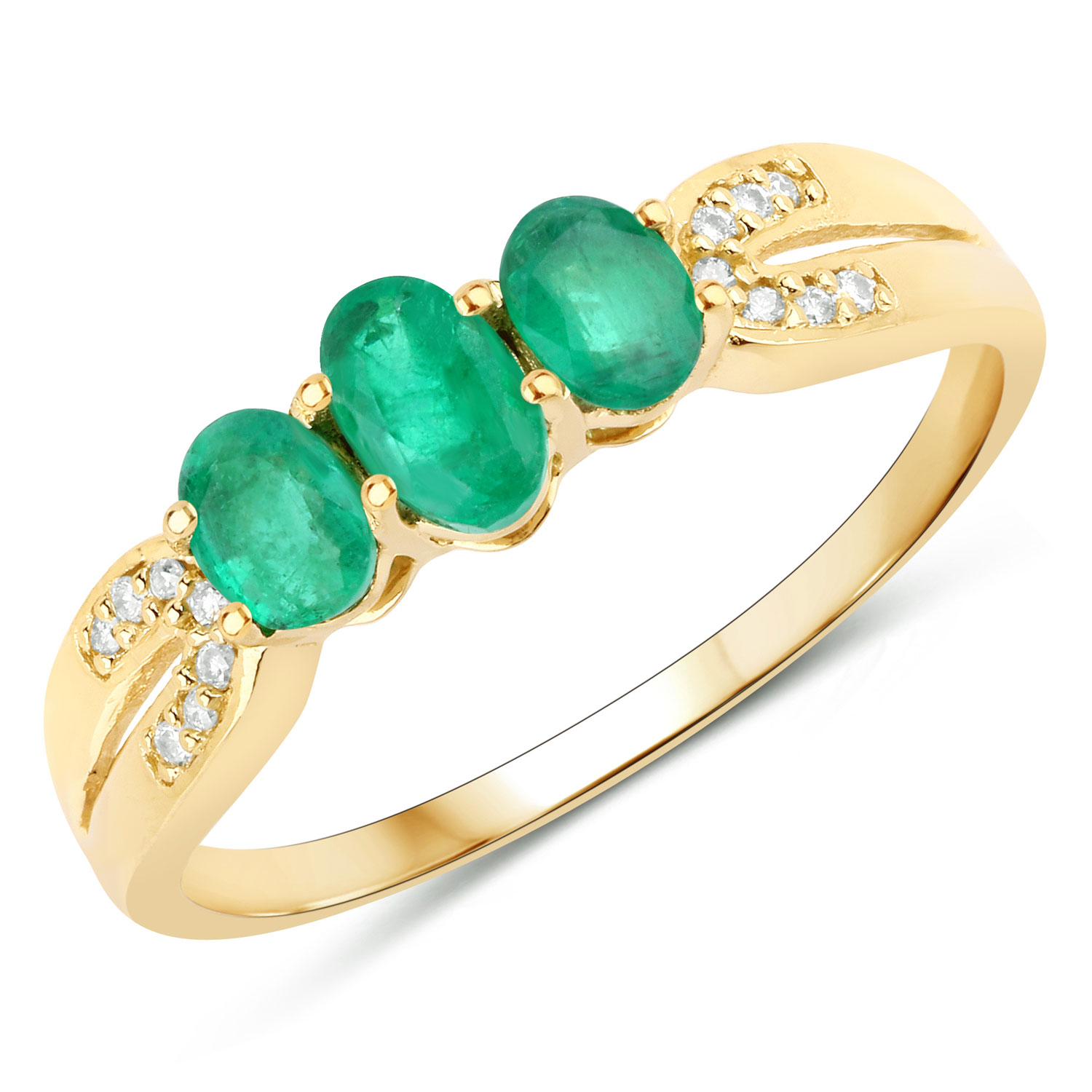 0.53 Carat Genuine Zambian Emerald and White Diamond 14K Yellow Gold Ring