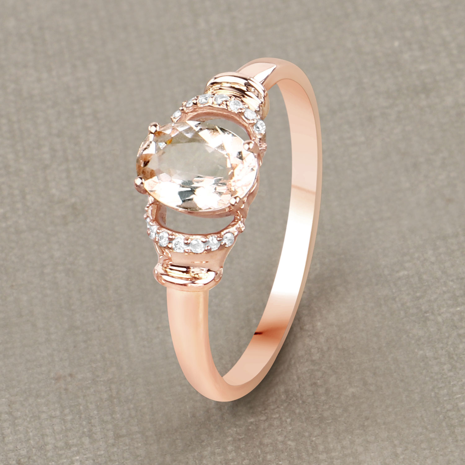 0.75 Carat Genuine Morganite and White Diamond 14K Rose Gold Ring