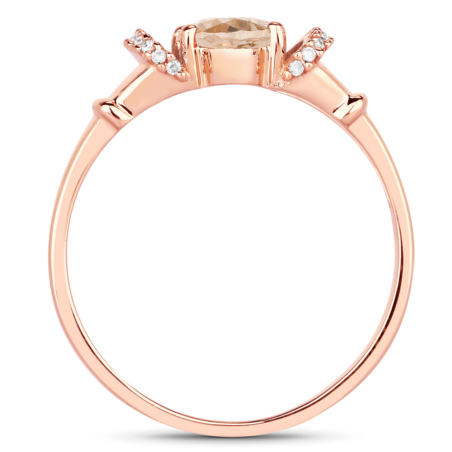 0.75 Carat Genuine Morganite and White Diamond 14K Rose Gold Ring