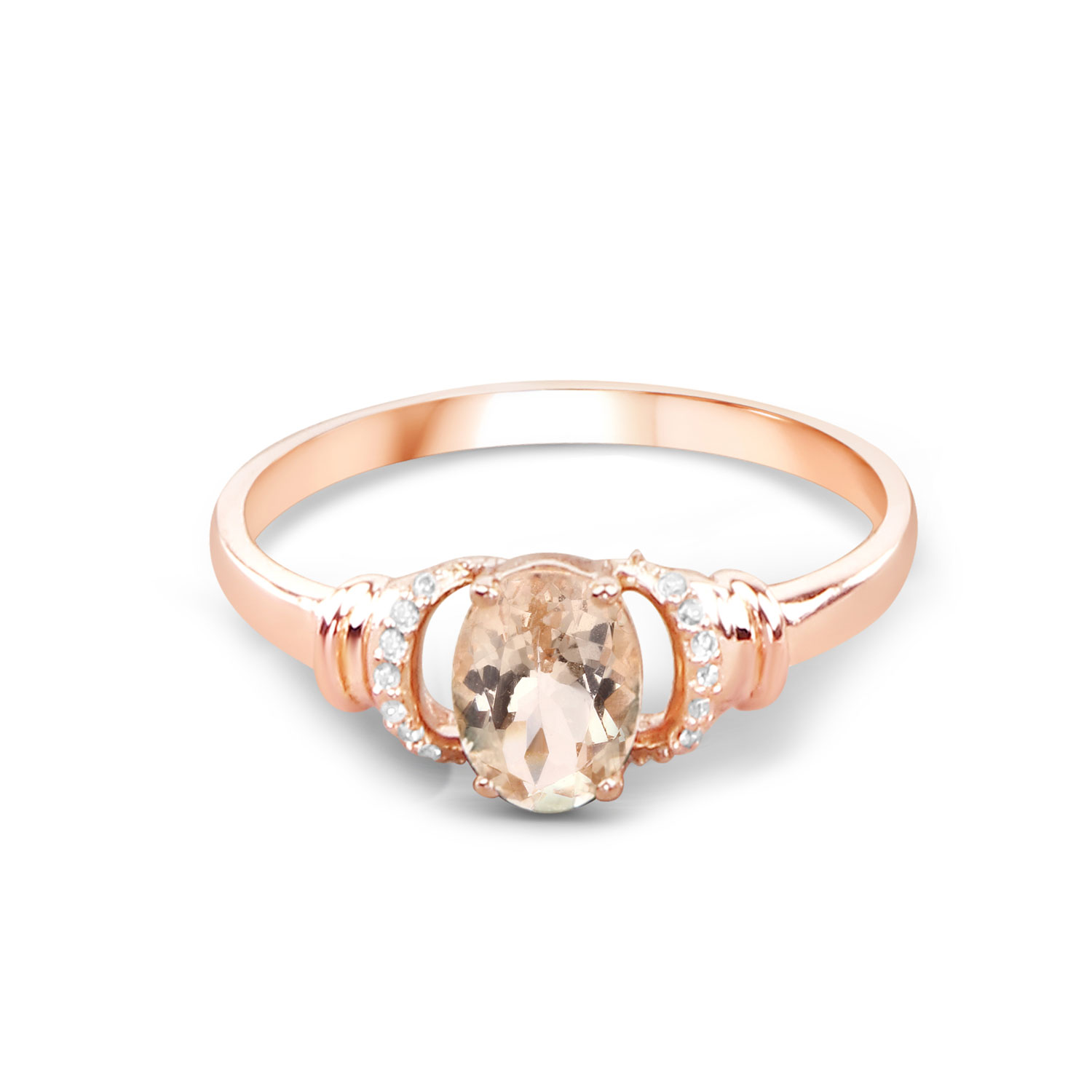 0.75 Carat Genuine Morganite and White Diamond 14K Rose Gold Ring