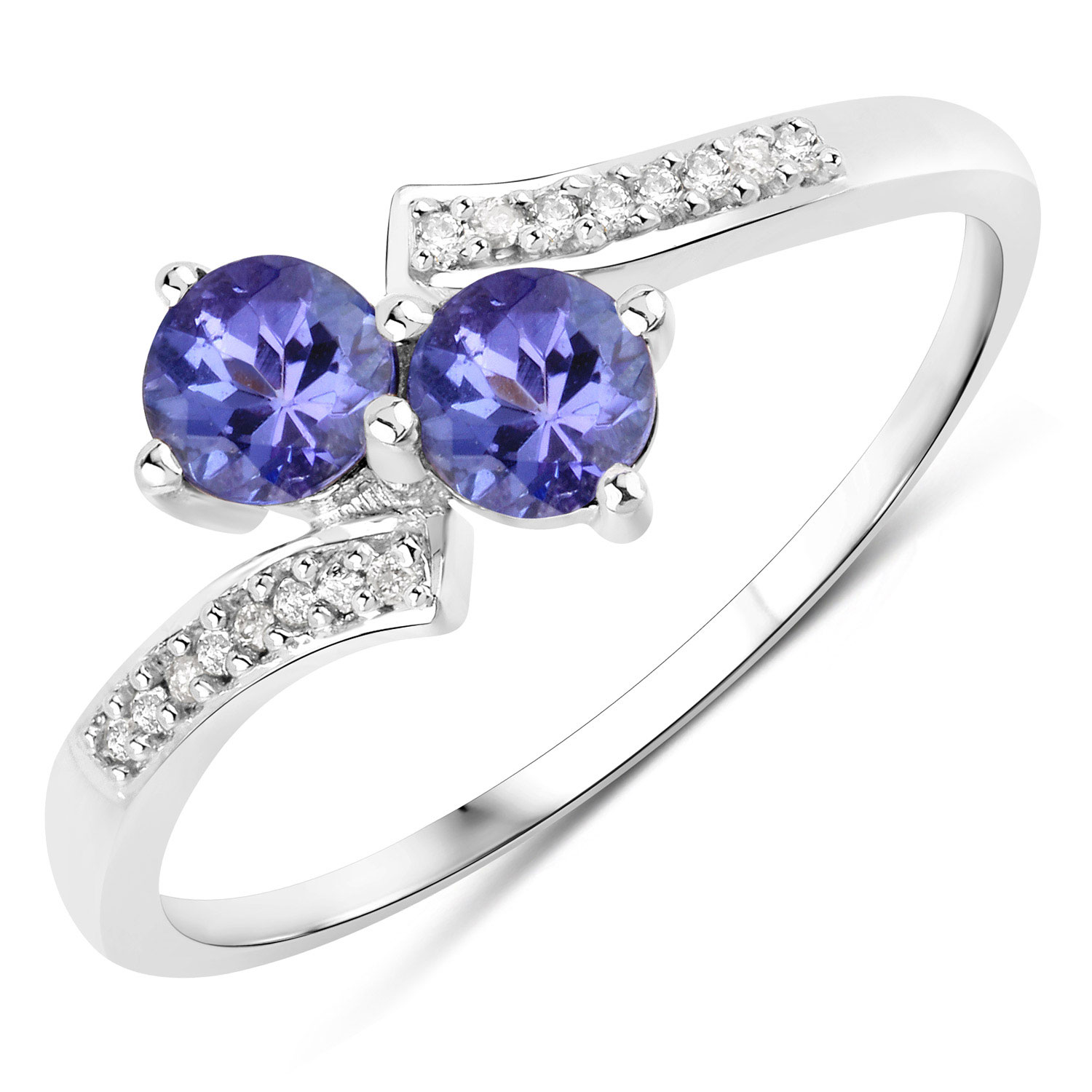 0.51 Carat Genuine Tanzanite and White Diamond 14K White Gold Ring