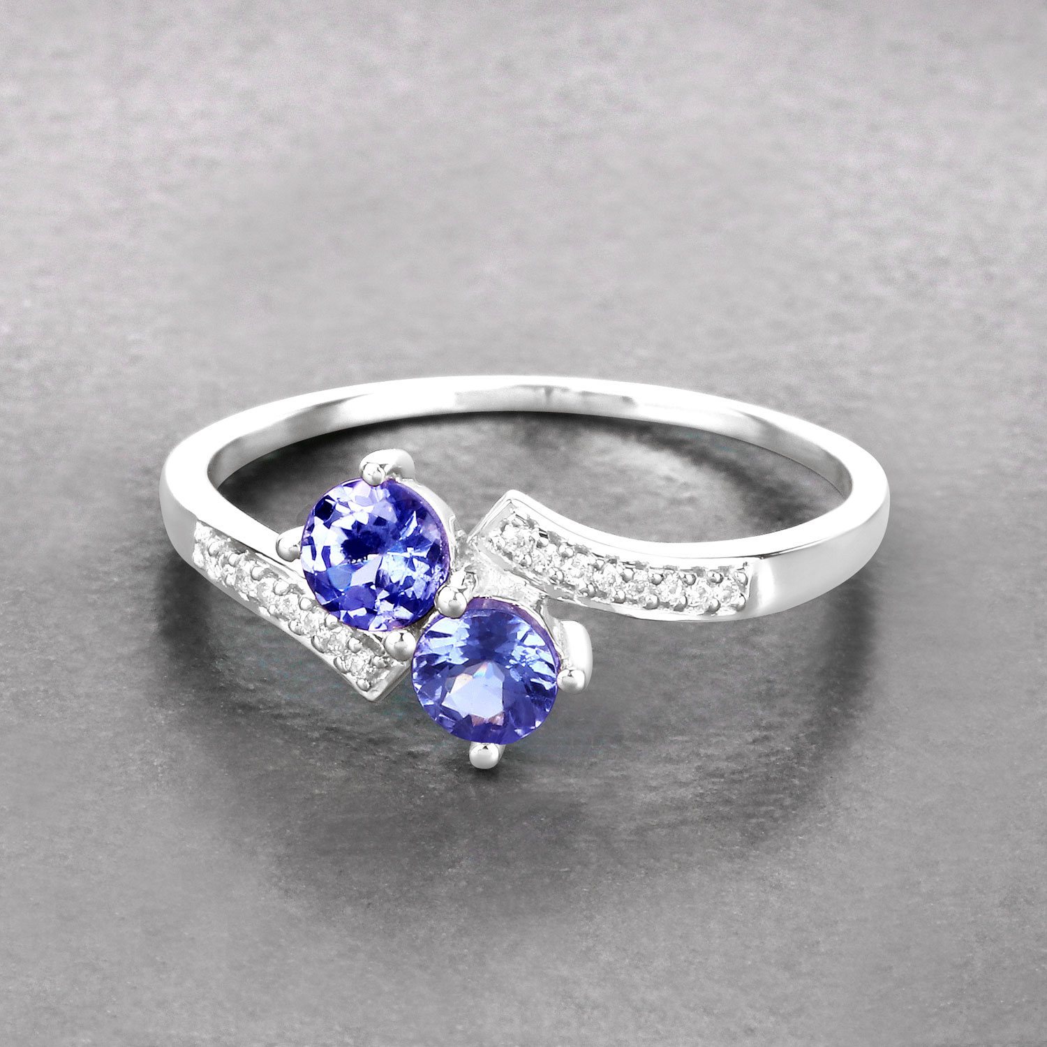 0.51 Carat Genuine Tanzanite and White Diamond 14K White Gold Ring