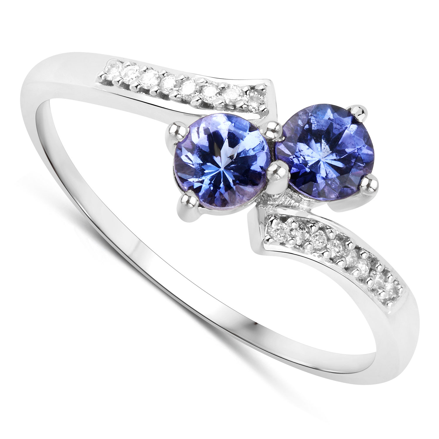 0.51 Carat Genuine Tanzanite and White Diamond 14K White Gold Ring
