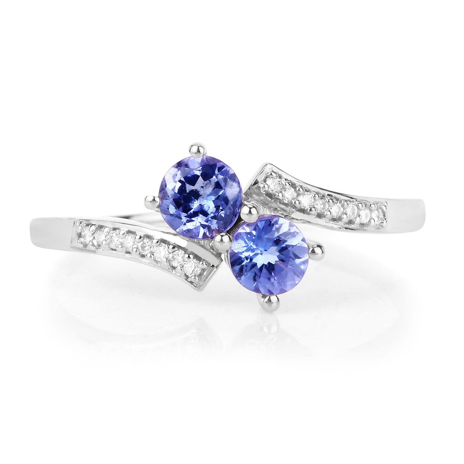 0.51 Carat Genuine Tanzanite and White Diamond 14K White Gold Ring