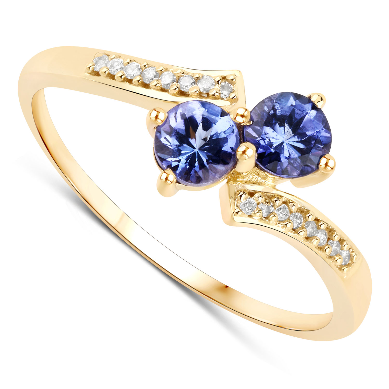 0.50 Carat Genuine Tanzanite and White Diamond 14K Yellow Gold Ring