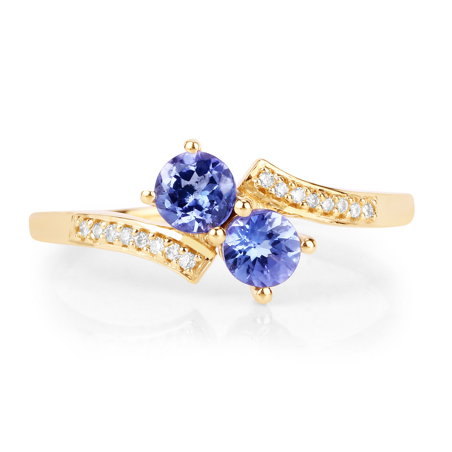 0.50 Carat Genuine Tanzanite and White Diamond 14K Yellow Gold Ring