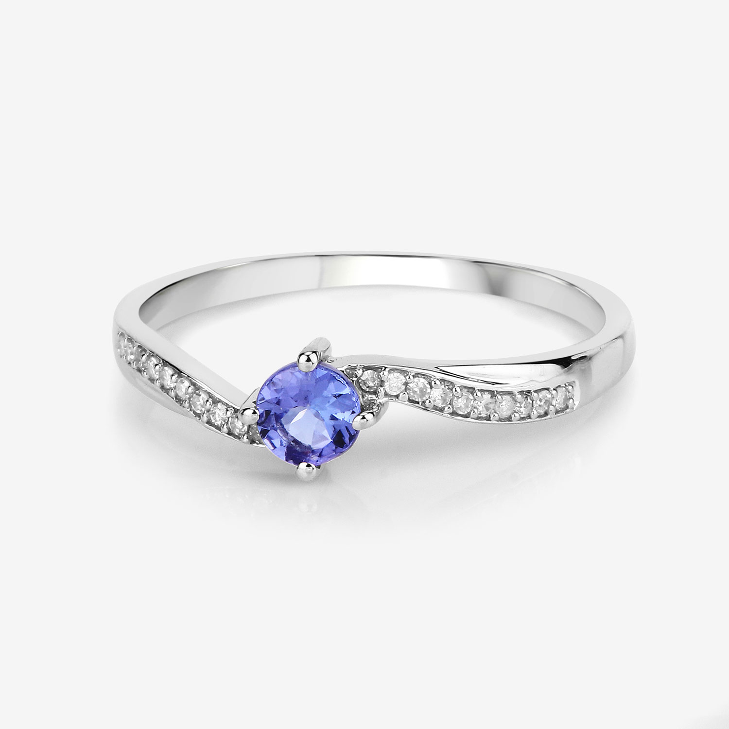 0.28 Carat Genuine Tanzanite and White Diamond 14K White Gold Ring