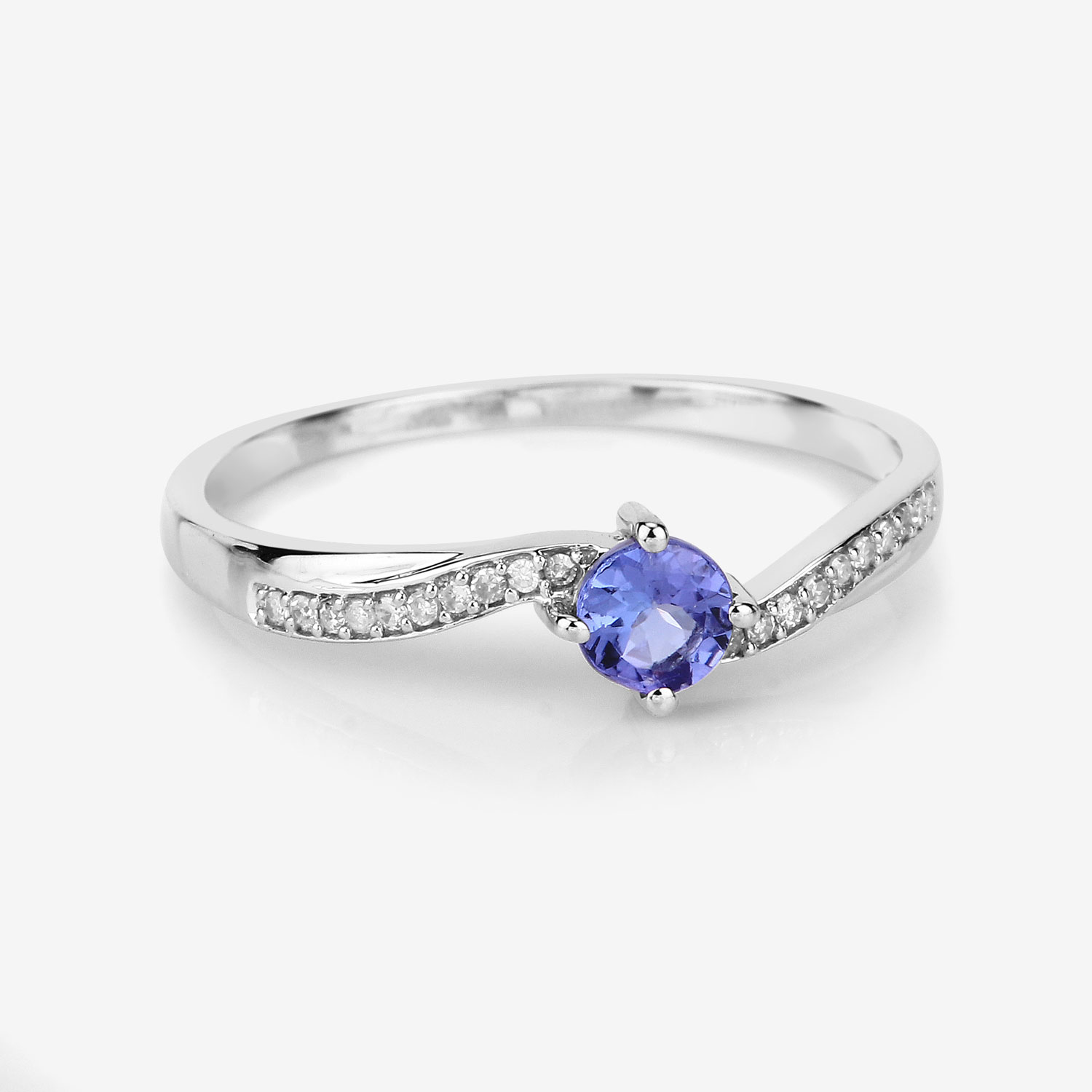 0.28 Carat Genuine Tanzanite and White Diamond 14K White Gold Ring