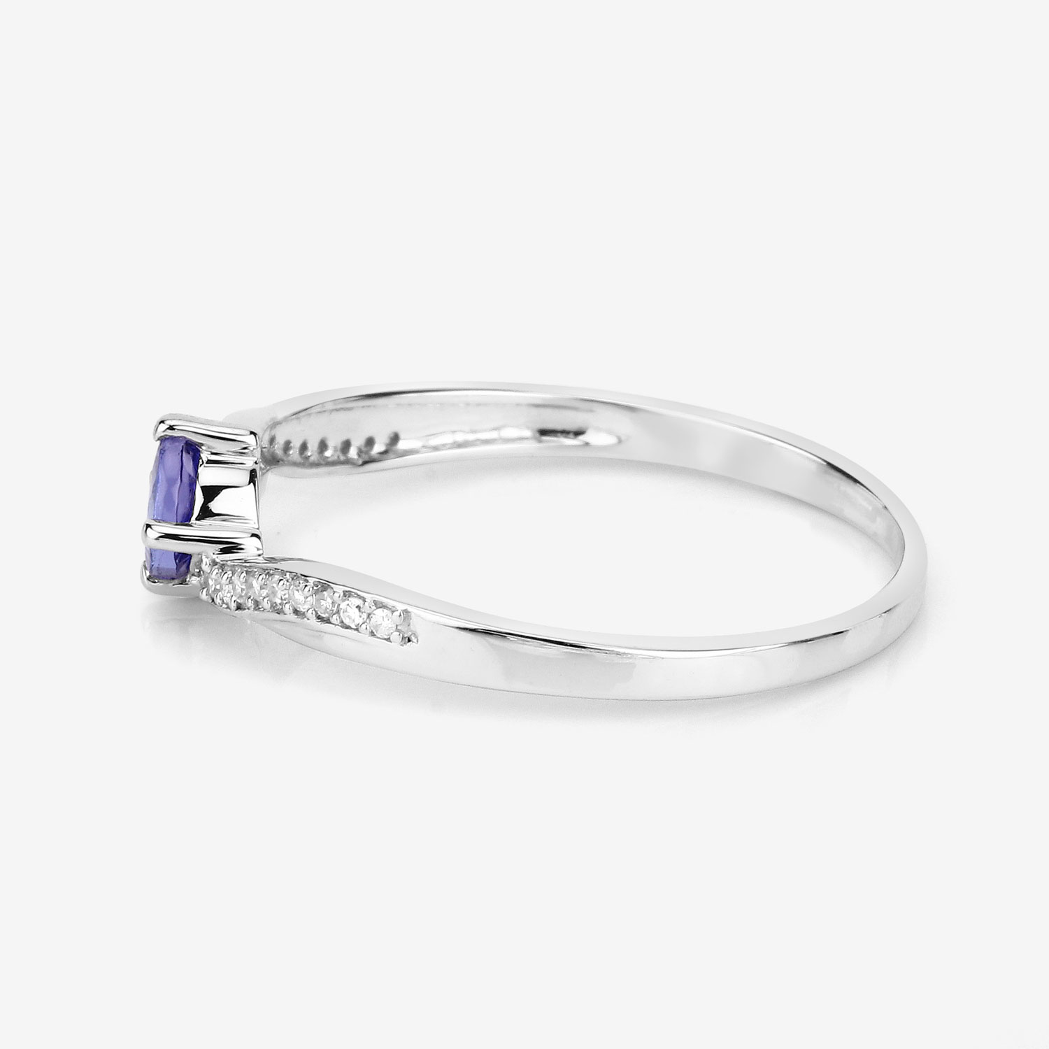 0.28 Carat Genuine Tanzanite and White Diamond 14K White Gold Ring