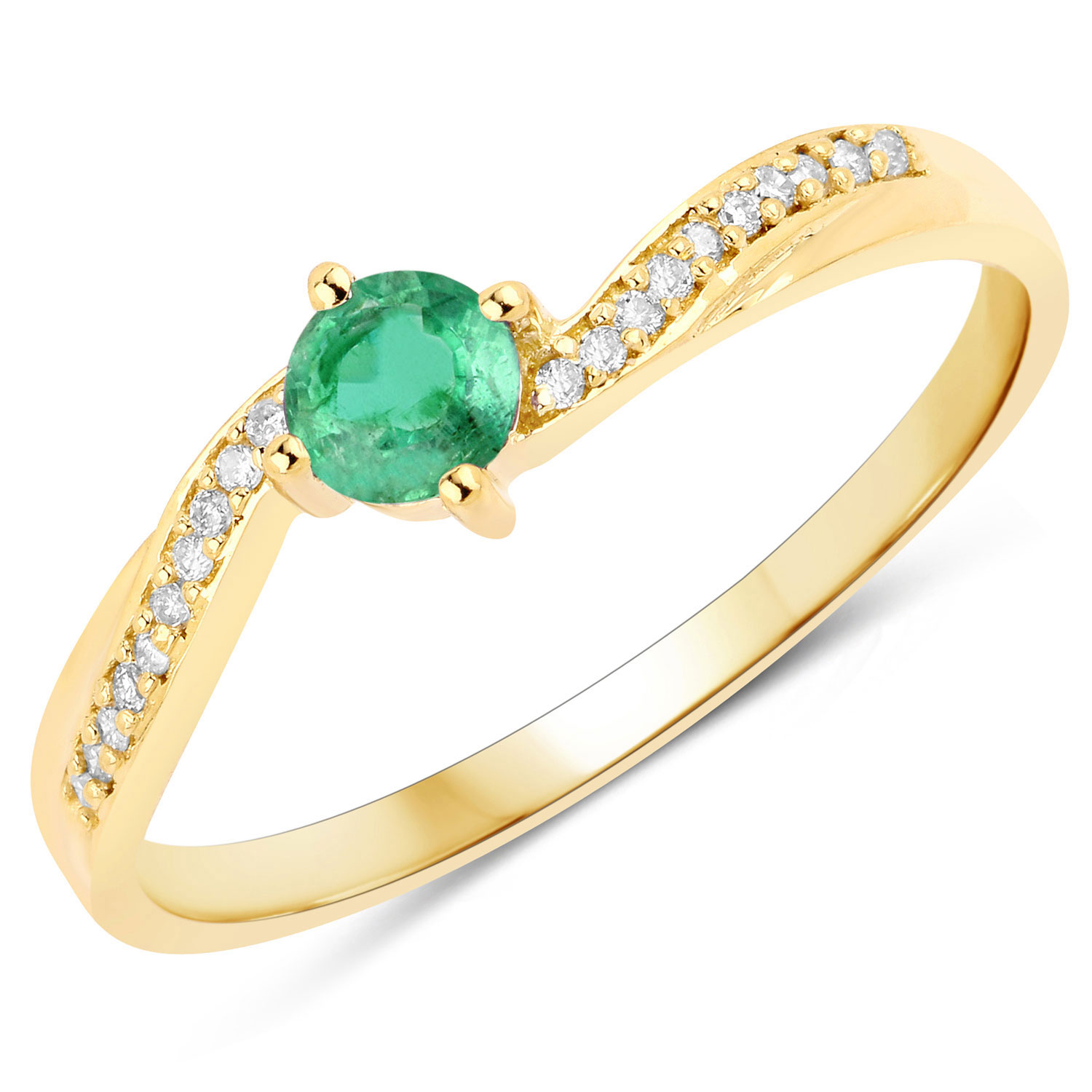 0.29 Carat Genuine Zambian Emerald and White Diamond 14K Yellow Gold Ring
