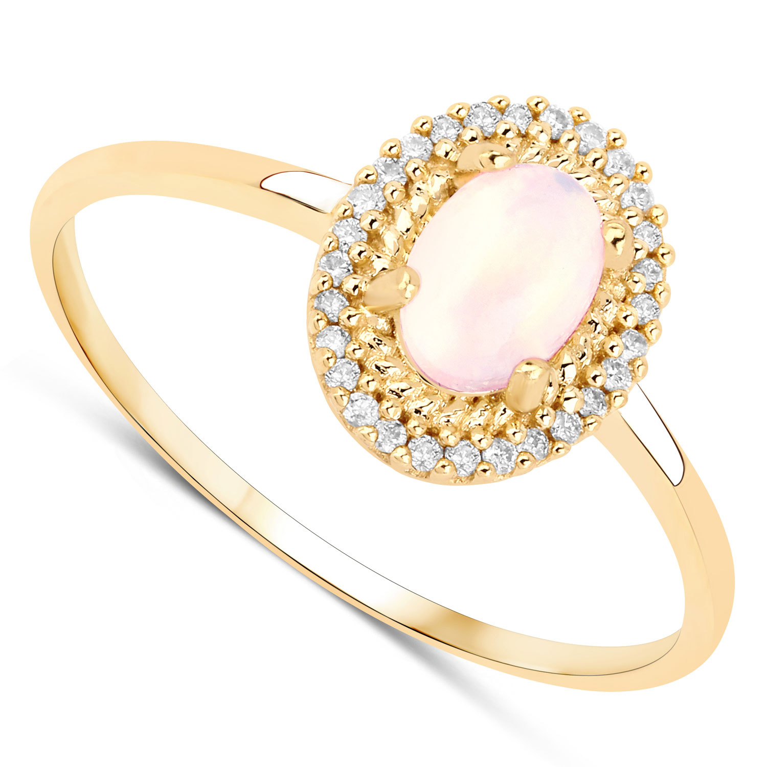 0.35 Carat Genuine Ethiopian Opal and White Diamond 14K Yellow Gold Ring