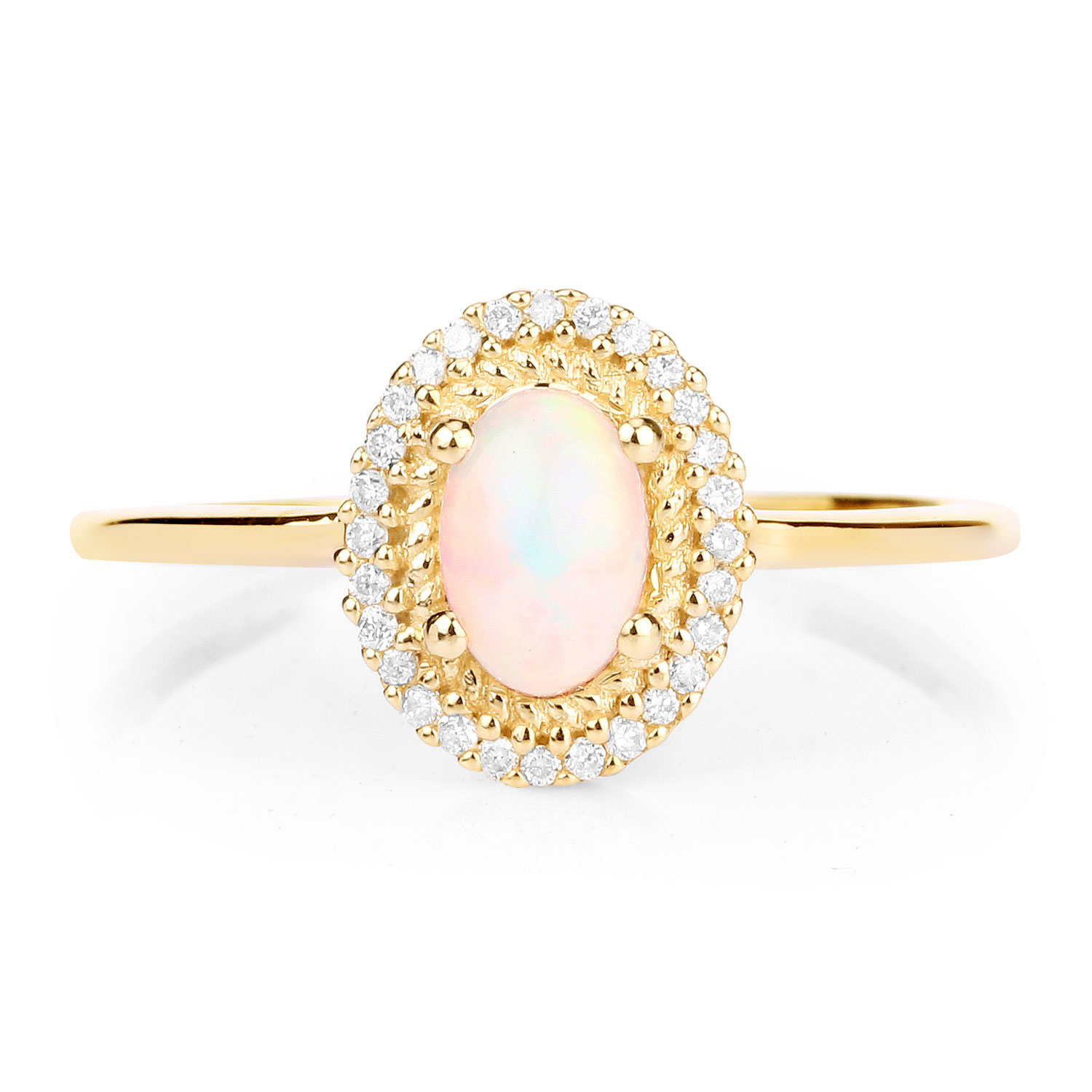 0.35 Carat Genuine Ethiopian Opal and White Diamond 14K Yellow Gold Ring
