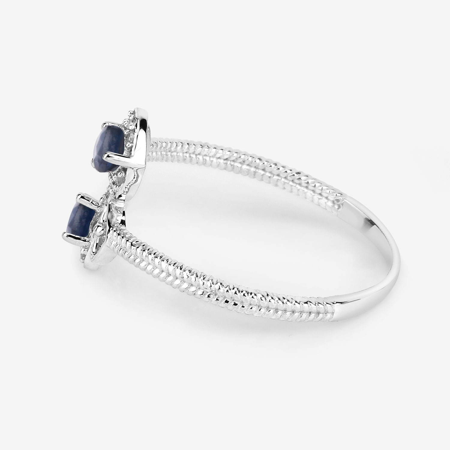 0.34 Carat Genuine Blue Sapphire and White Diamond 14K White Gold Ring