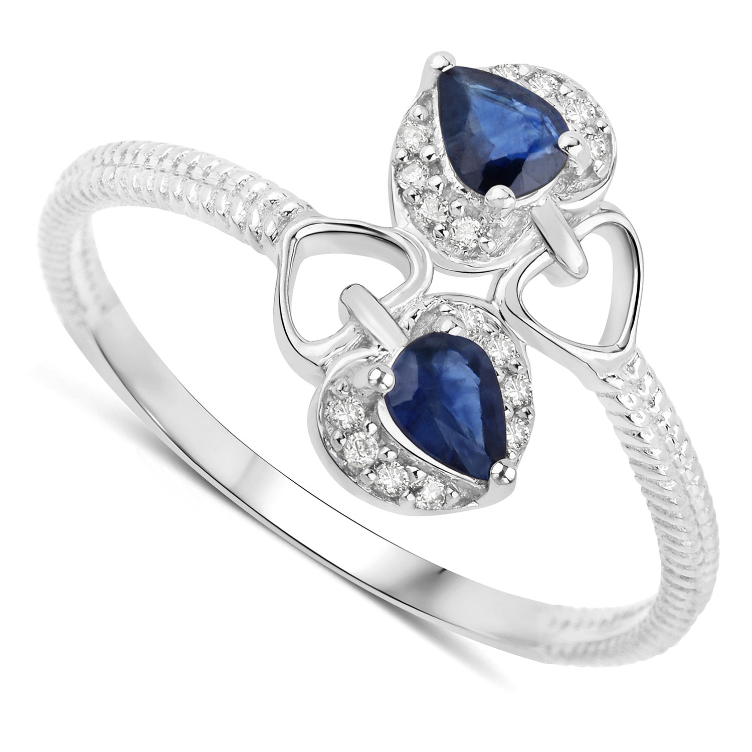 0.34 Carat Genuine Blue Sapphire and White Diamond 14K White Gold Ring