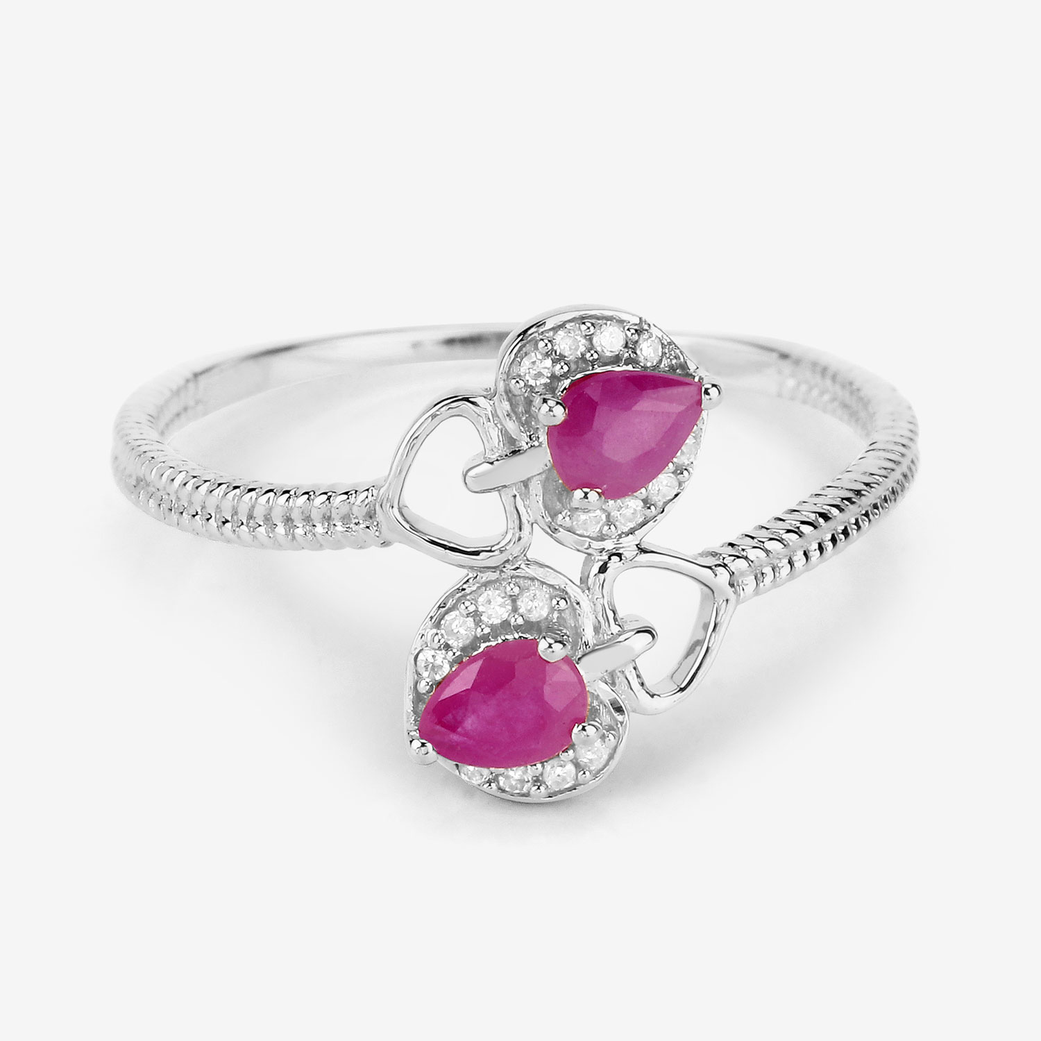 0.44 Carat Genuine Ruby and White Diamond 14K White Gold Ring