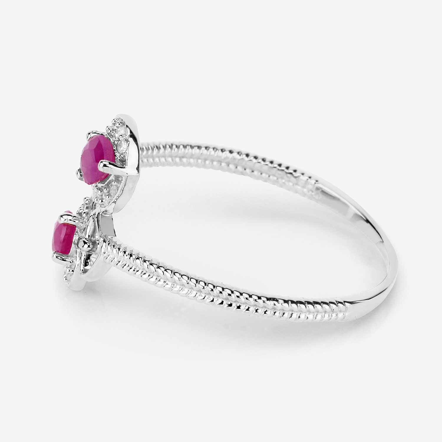 0.44 Carat Genuine Ruby and White Diamond 14K White Gold Ring