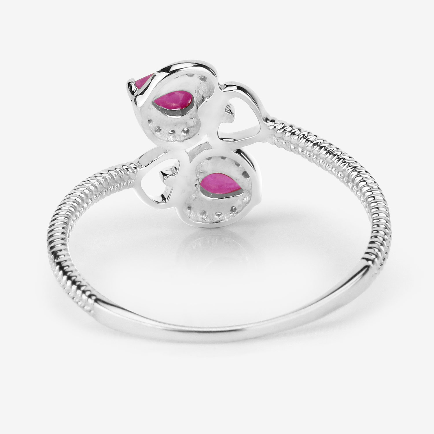 0.44 Carat Genuine Ruby and White Diamond 14K White Gold Ring