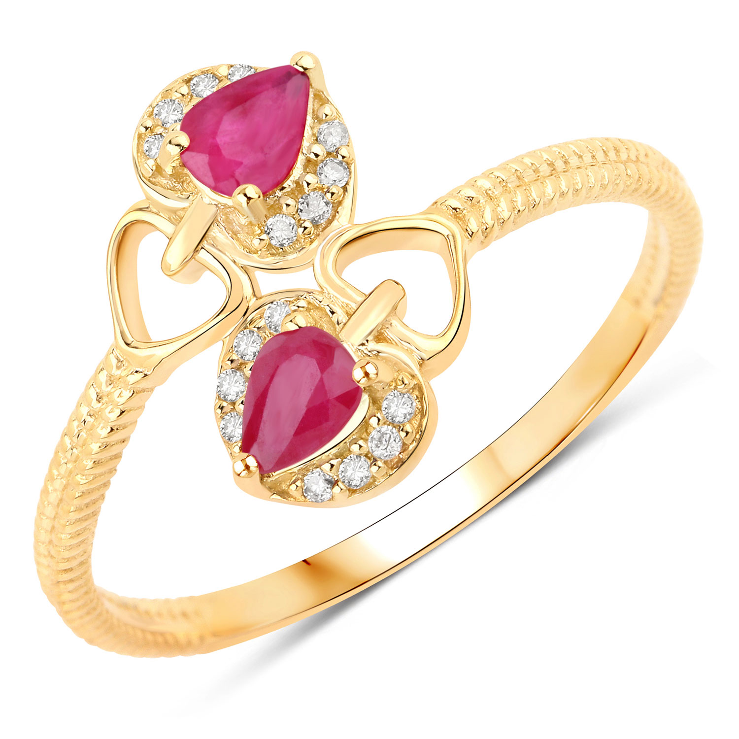 0.44 Carat Genuine Mozambique Ruby and White Diamond 14K Yellow Gold Ring