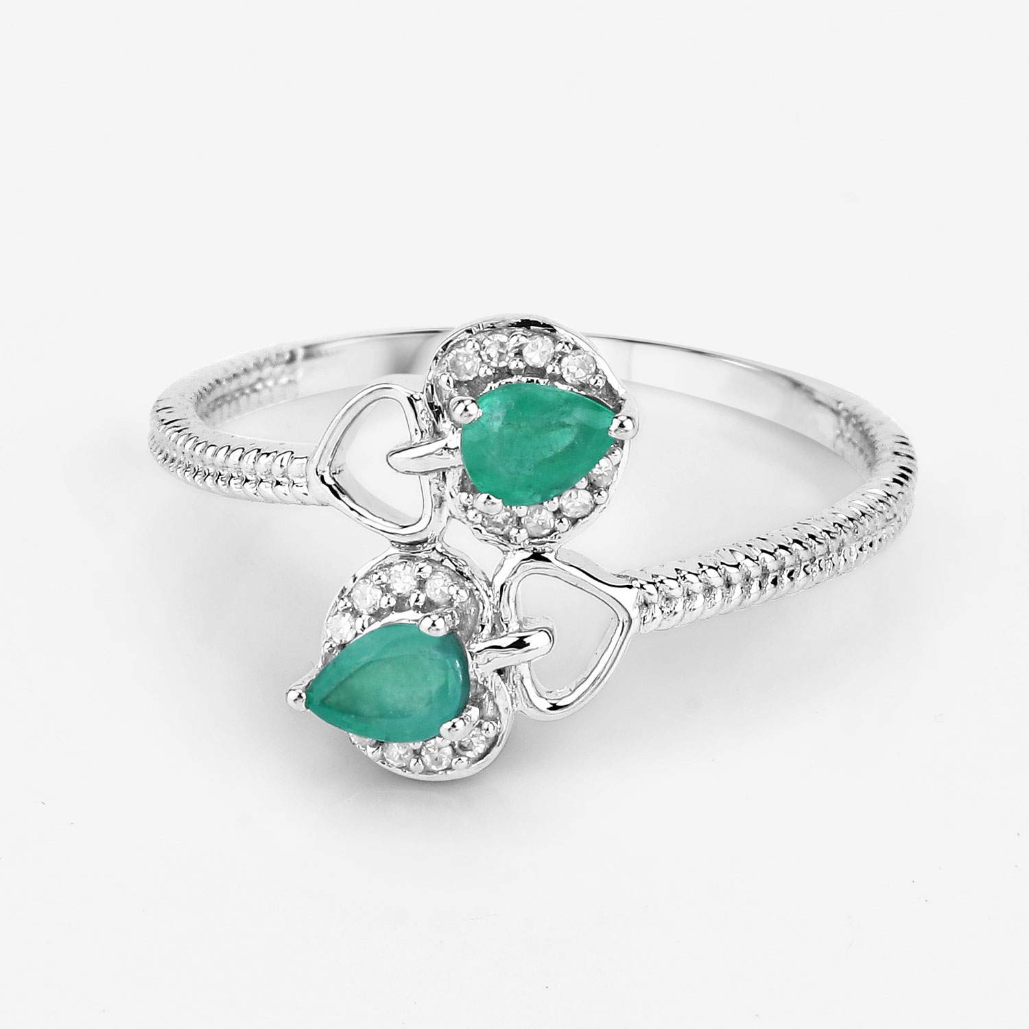 0.32 Carat Genuine Zambian Emerald and White Diamond 14K White Gold Ring