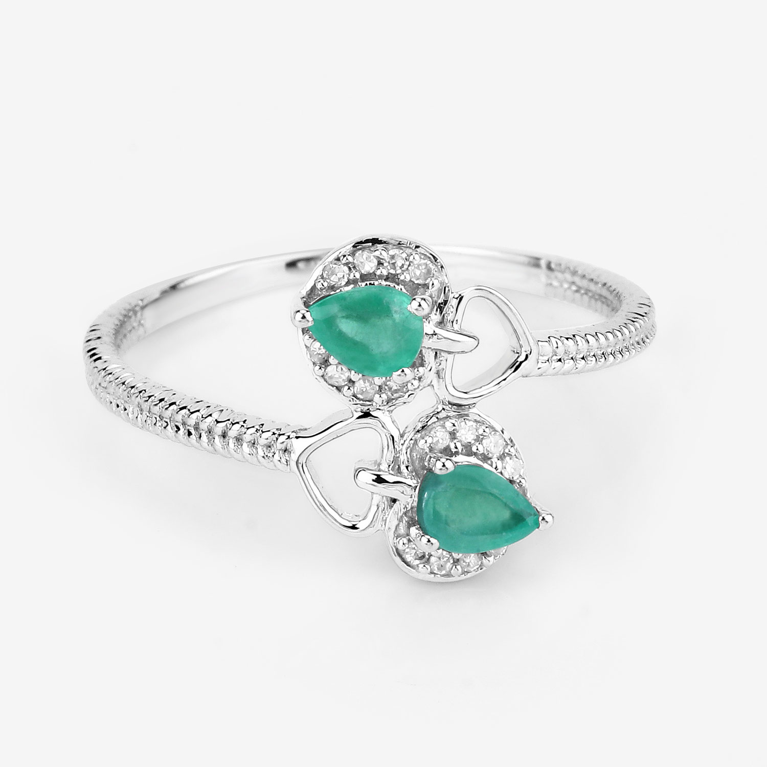 0.32 Carat Genuine Zambian Emerald and White Diamond 14K White Gold Ring