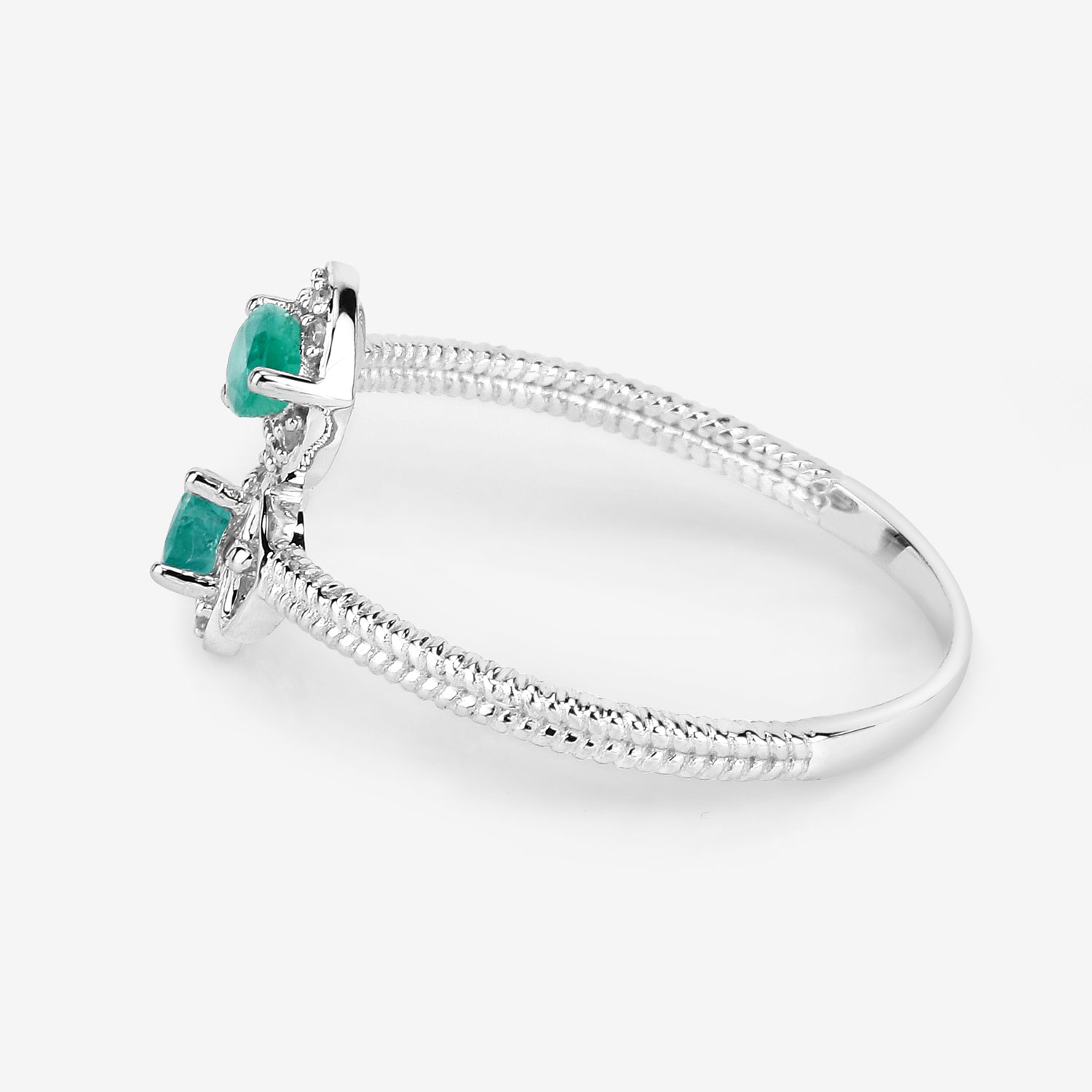 0.32 Carat Genuine Zambian Emerald and White Diamond 14K White Gold Ring