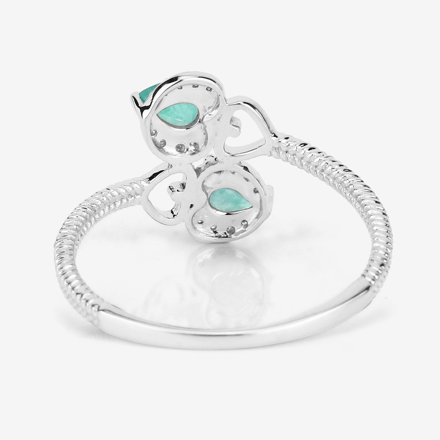 0.32 Carat Genuine Zambian Emerald and White Diamond 14K White Gold Ring