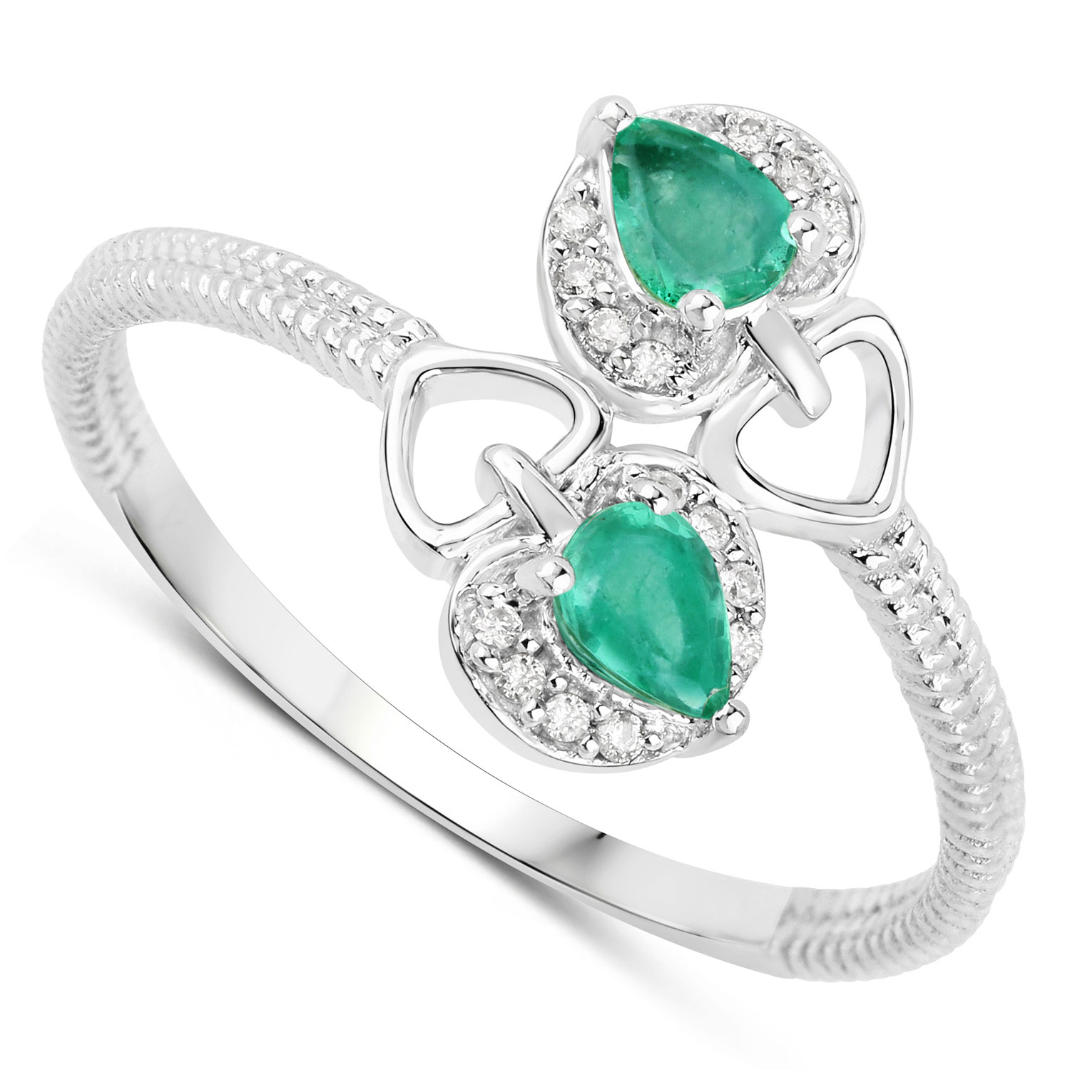 0.32 Carat Genuine Zambian Emerald and White Diamond 14K White Gold Ring