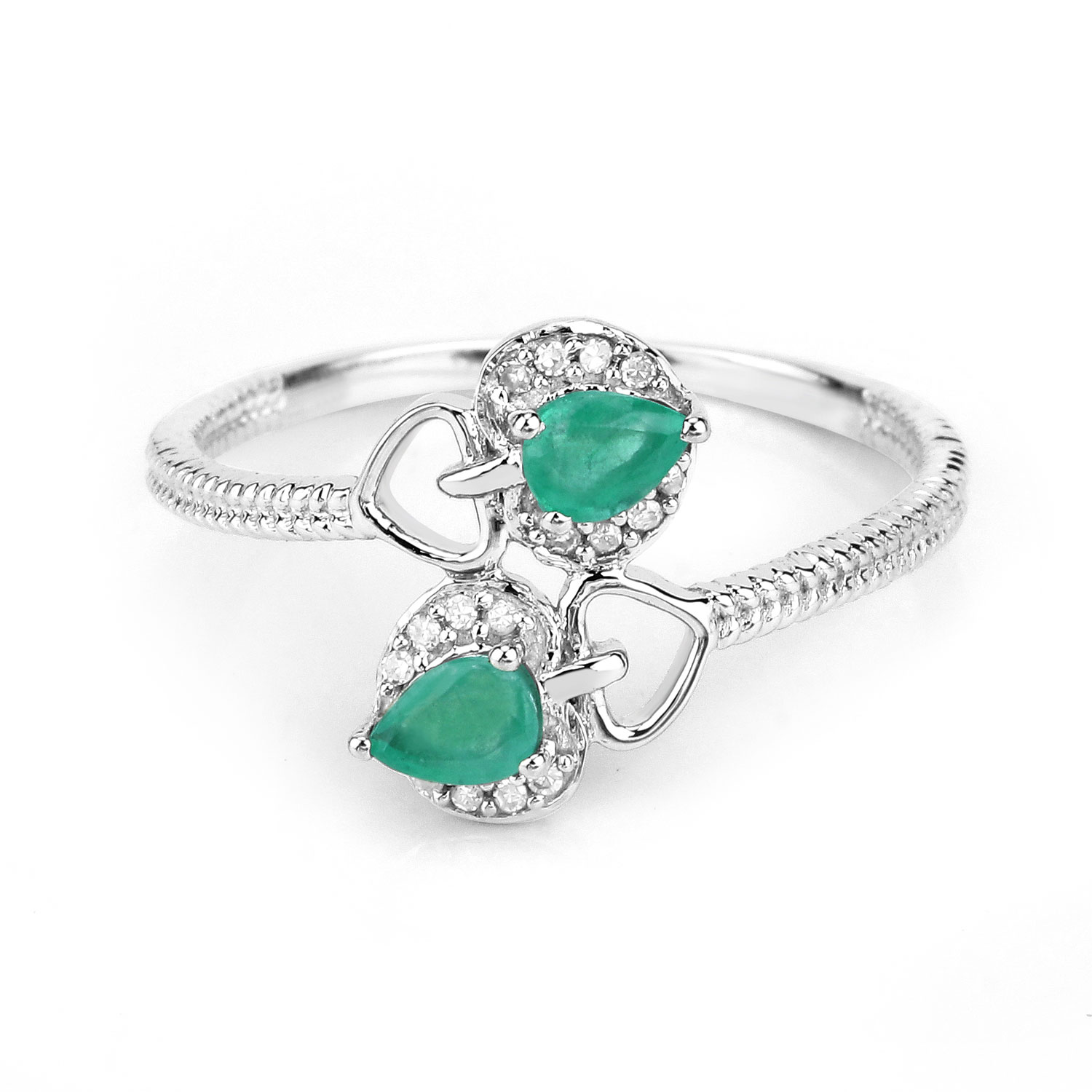 0.32 Carat Genuine Zambian Emerald and White Diamond 14K White Gold Ring