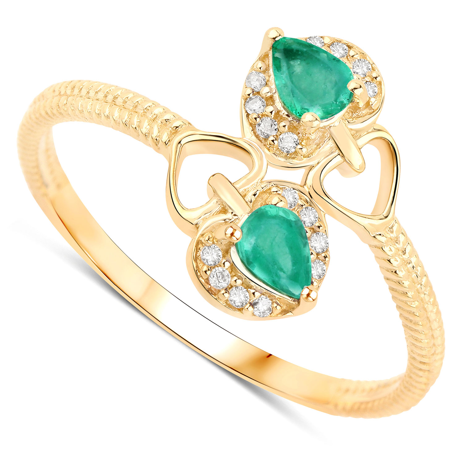 0.32 Carat Genuine Zambian Emerald and White Diamond 14K Yellow Gold Ring