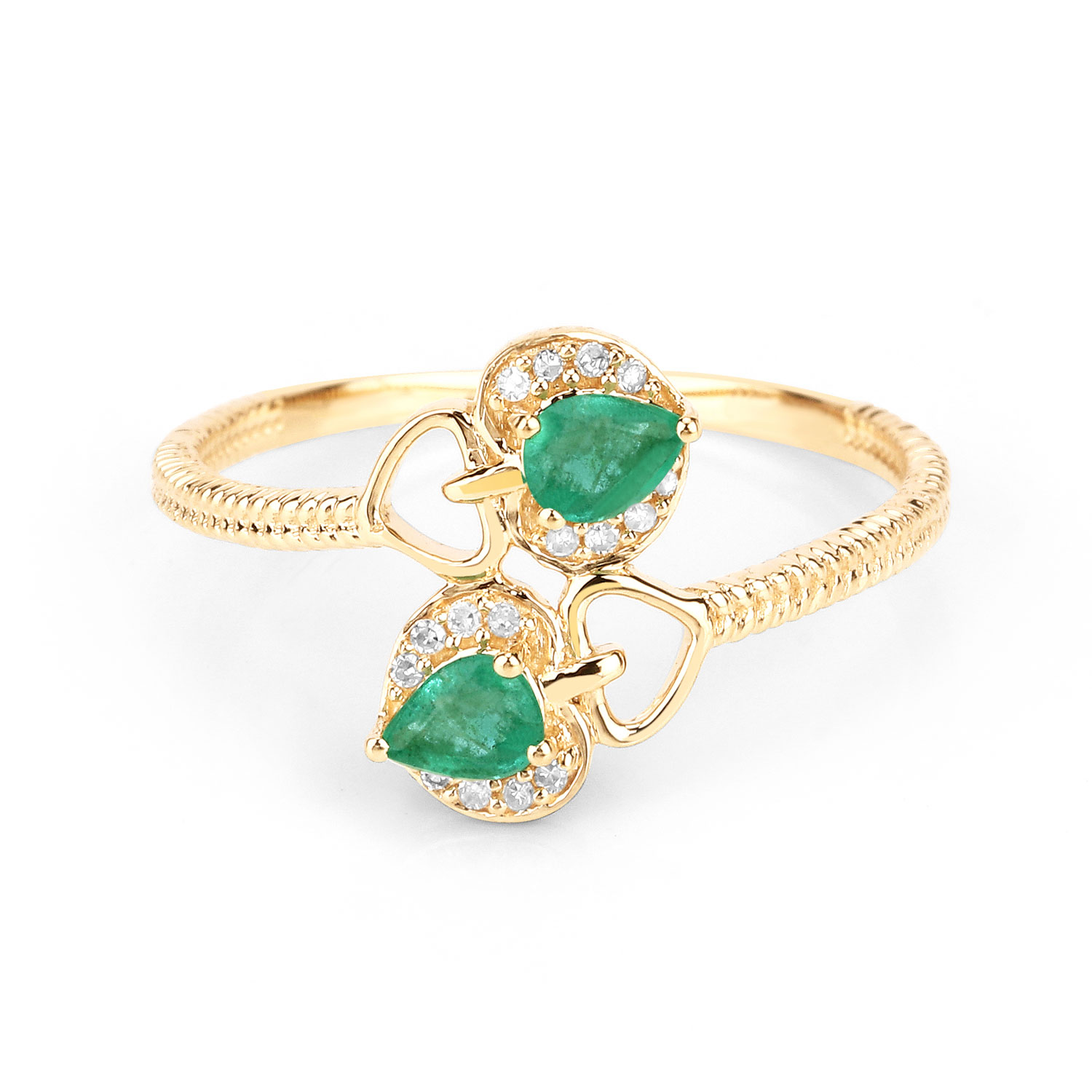 0.32 Carat Genuine Zambian Emerald and White Diamond 14K Yellow Gold Ring
