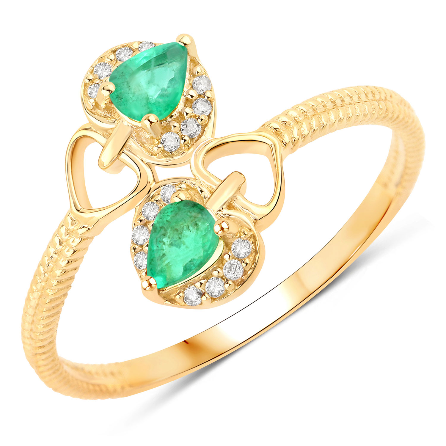 0.32 Carat Genuine Zambian Emerald and White Diamond 14K Yellow Gold Ring