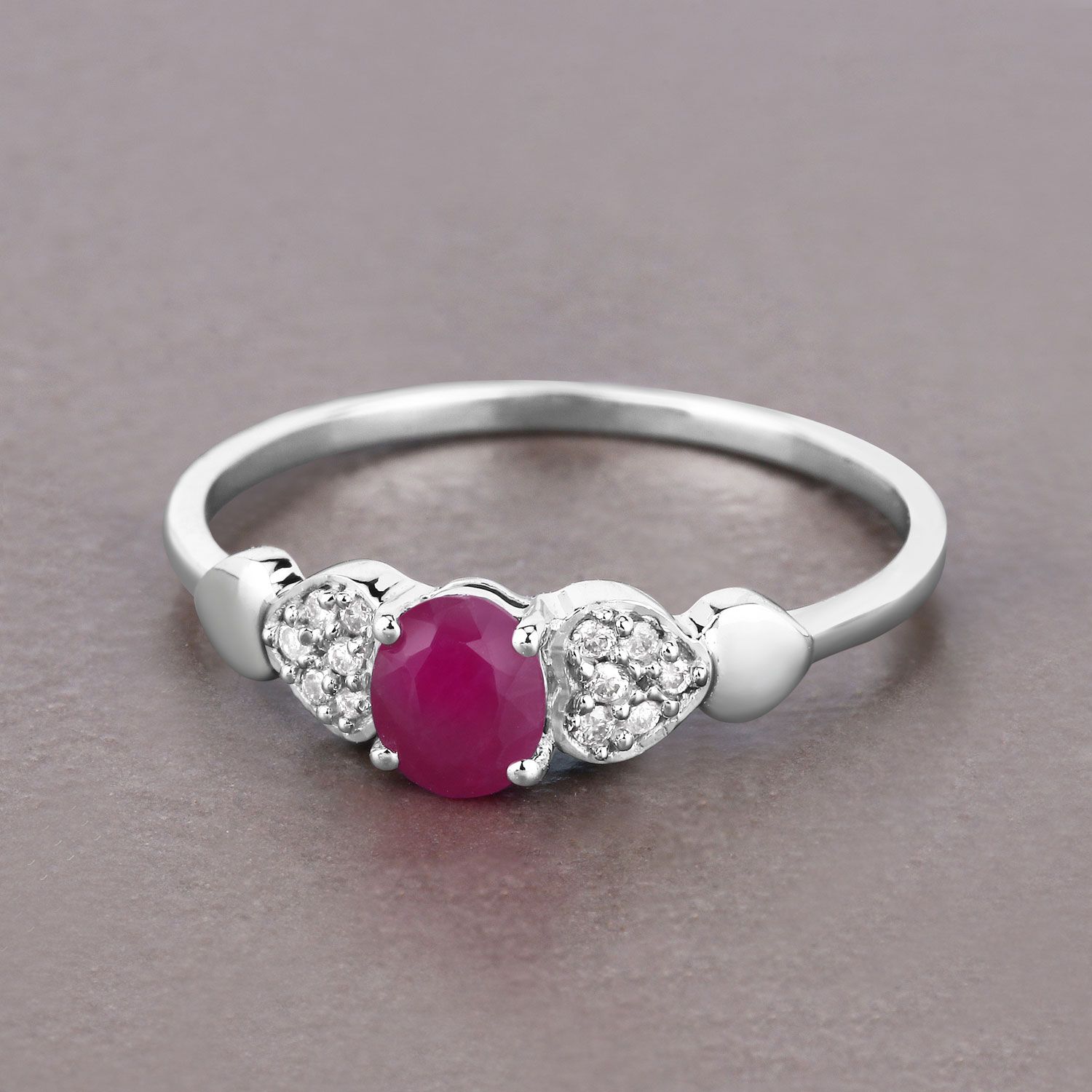 0.36 Carat Genuine Ruby and White Diamond 14K White Gold Ring