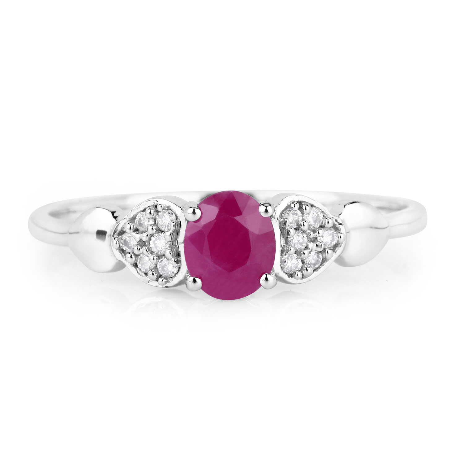 0.36 Carat Genuine Ruby and White Diamond 14K White Gold Ring